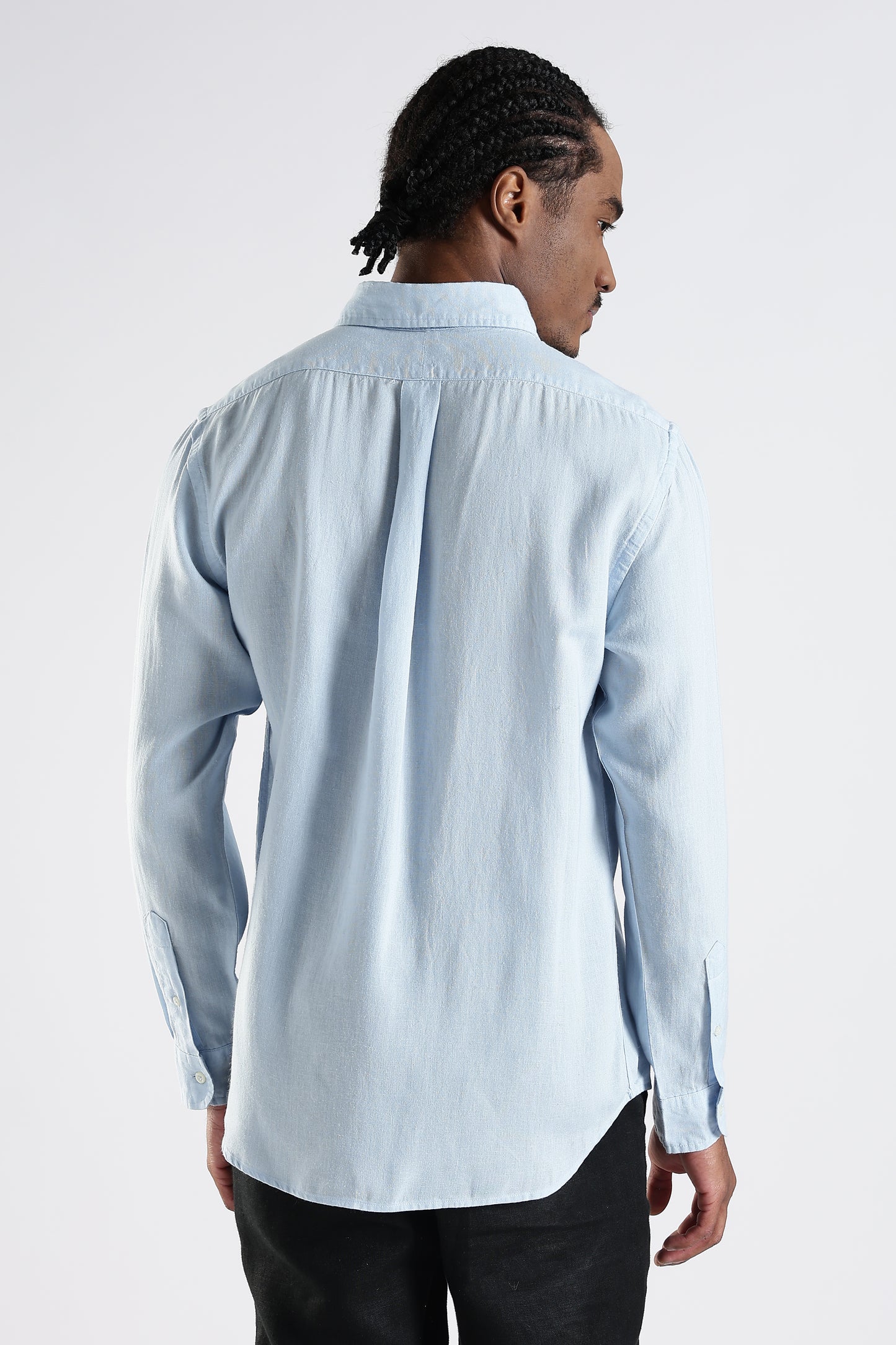 Regular Fit Baby Blue Pure Linen Shirt