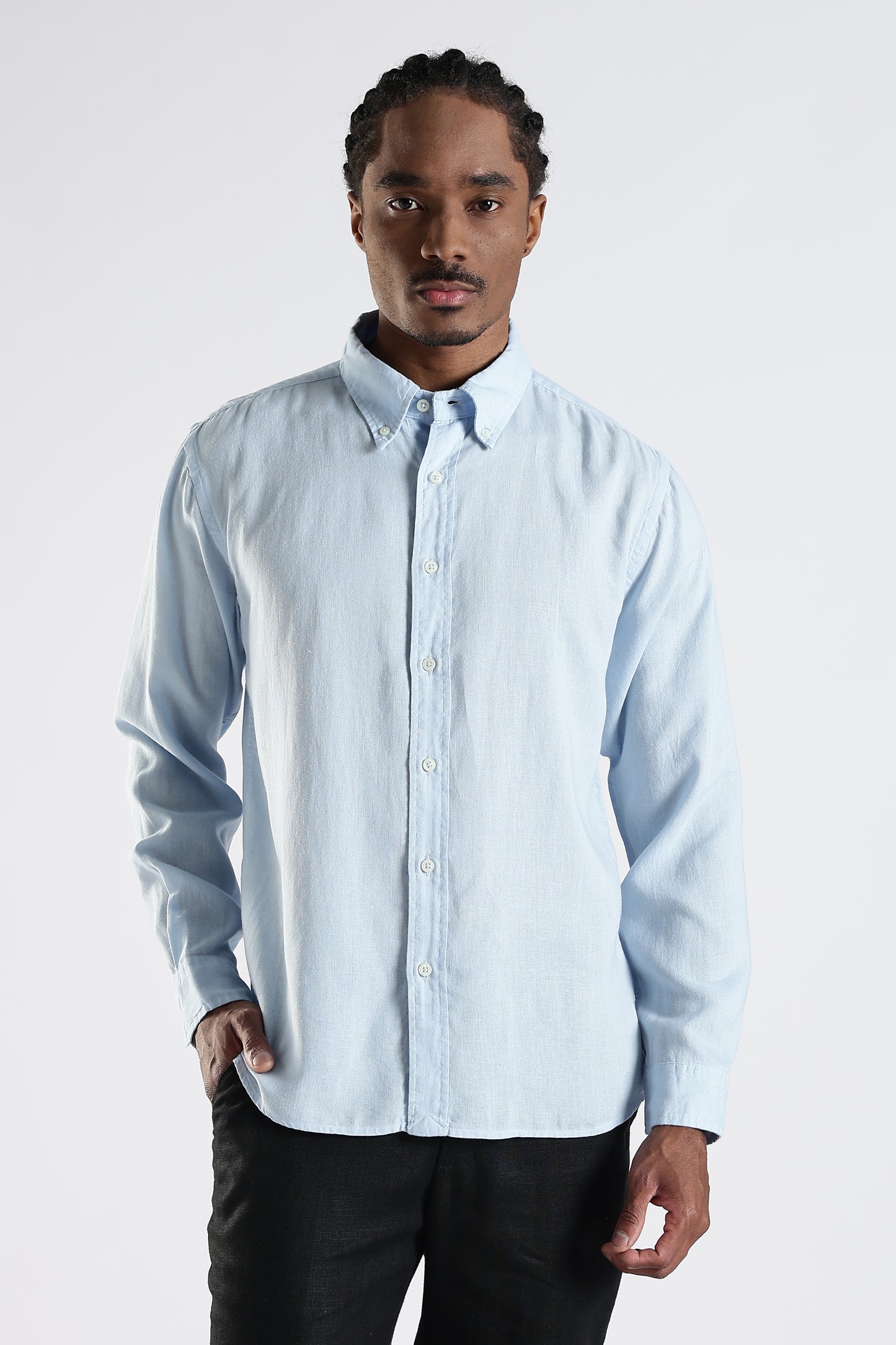 Regular Fit Baby Blue Pure Linen Shirt