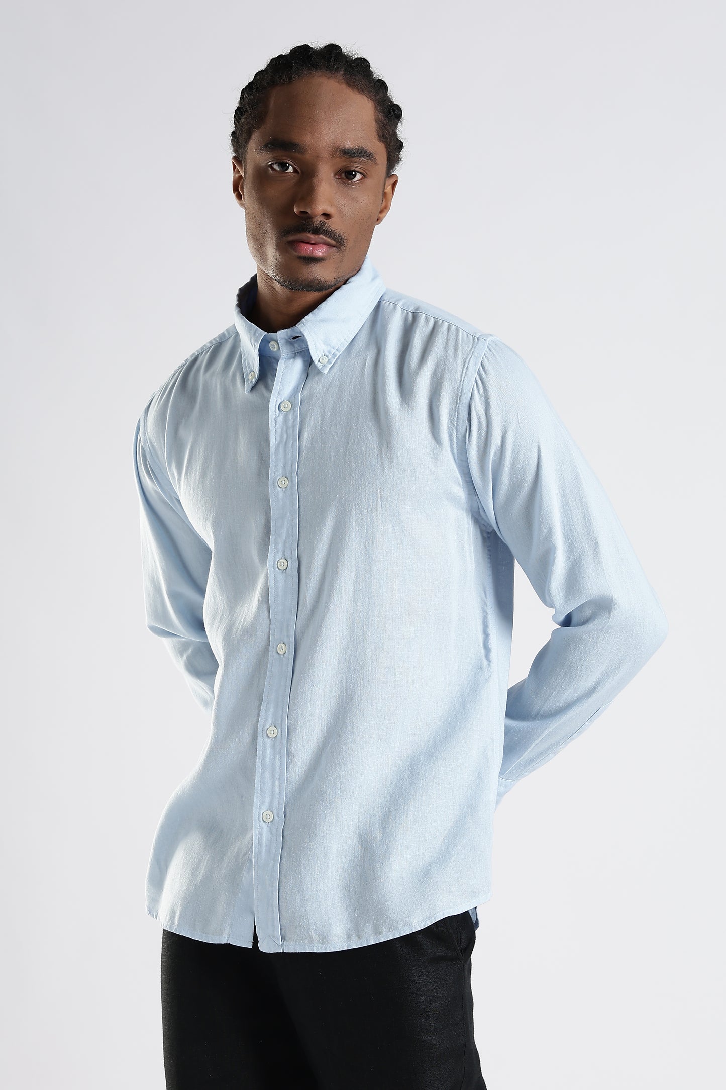 Regular Fit Baby Blue Pure Linen Shirt