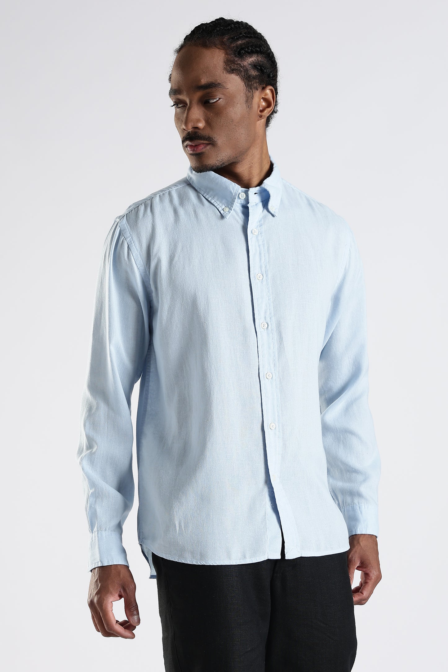 Regular Fit Baby Blue Pure Linen Shirt