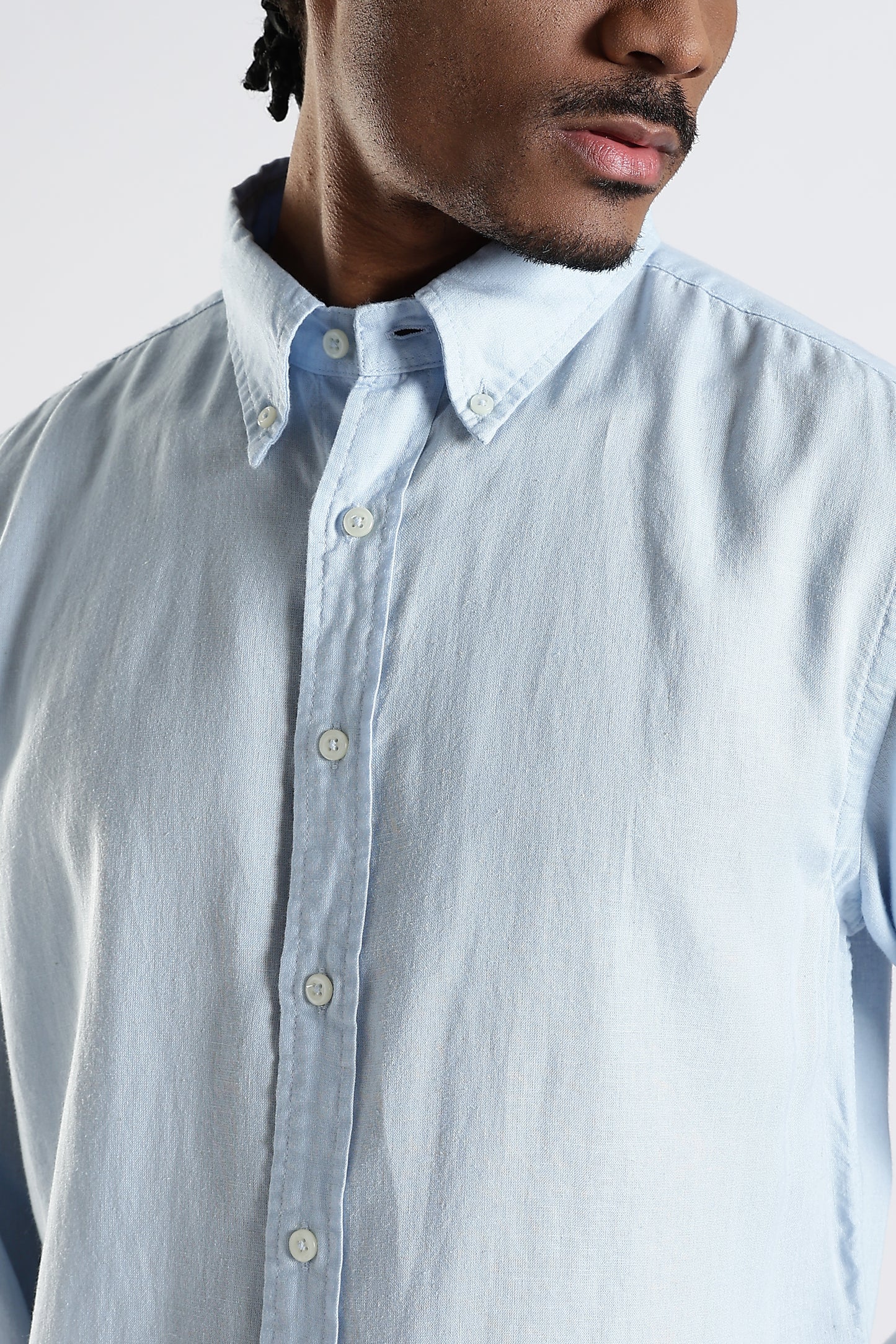 Regular Fit Baby Blue Pure Linen Shirt