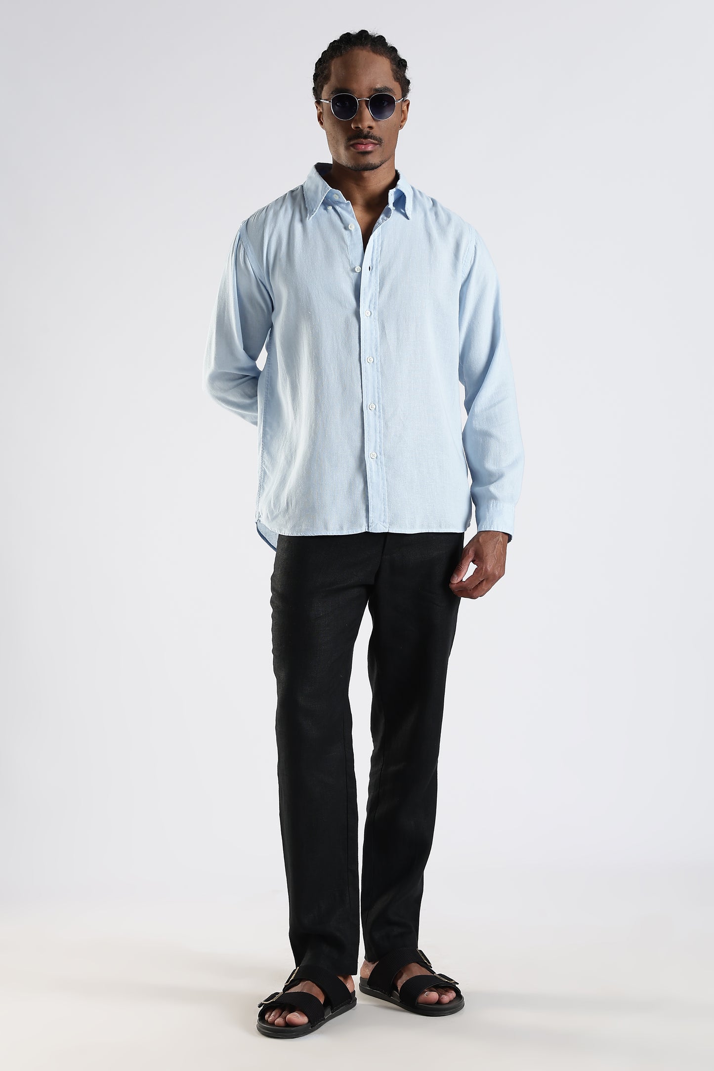 Regular Fit Baby Blue Pure Linen Shirt