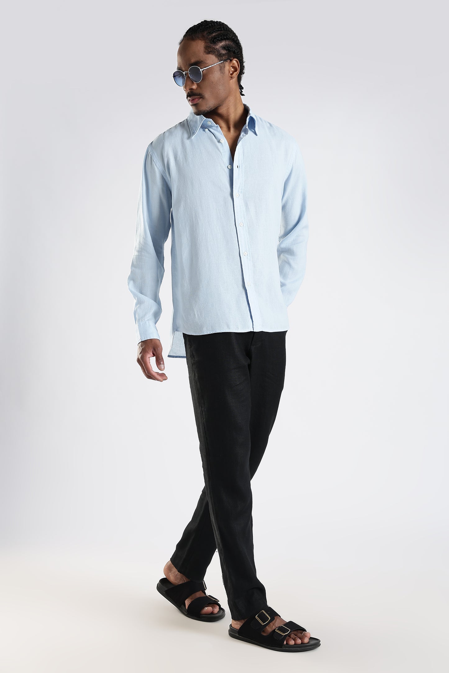 Regular Fit Baby Blue Pure Linen Shirt