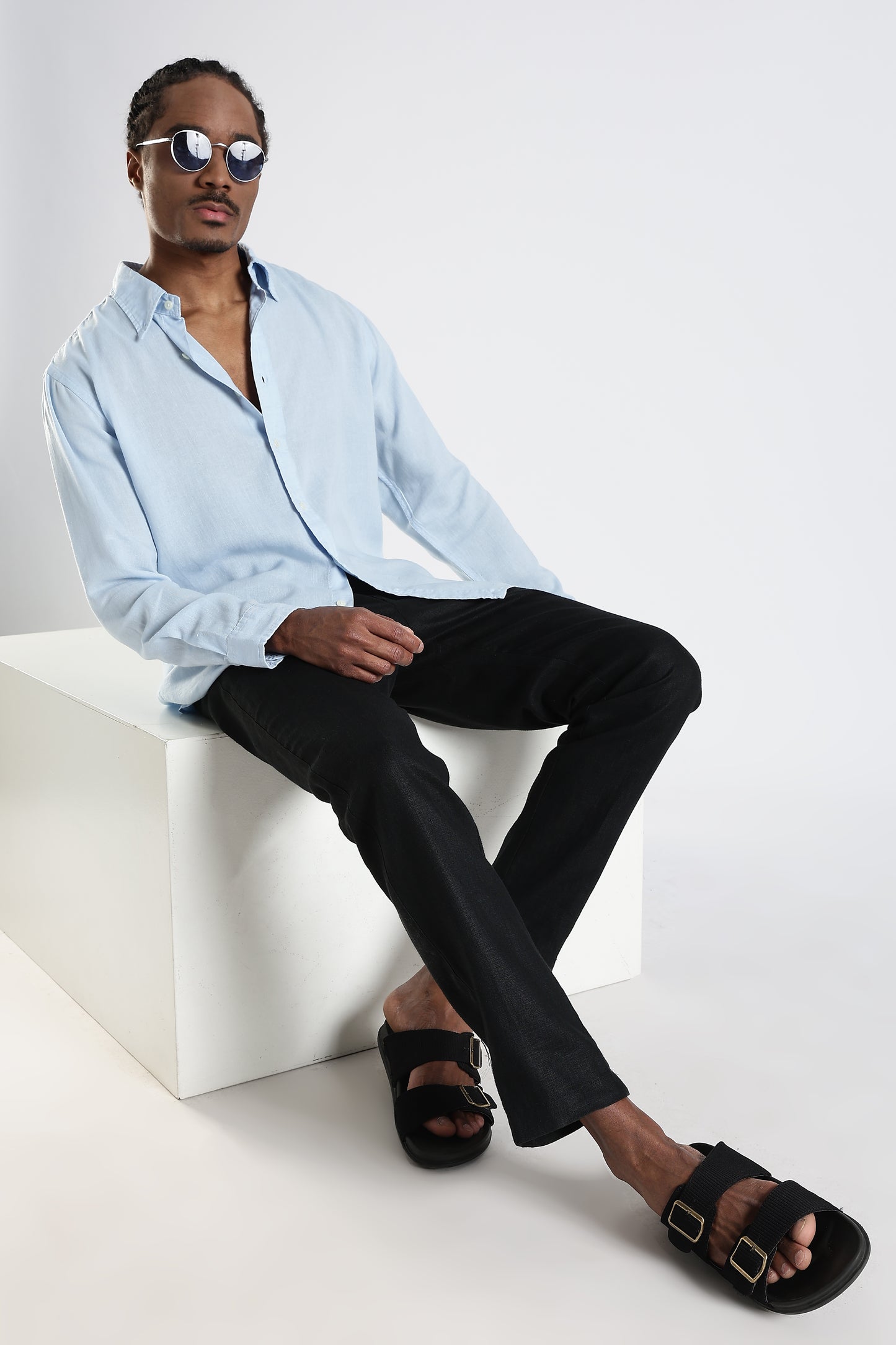 Regular Fit Baby Blue Pure Linen Shirt