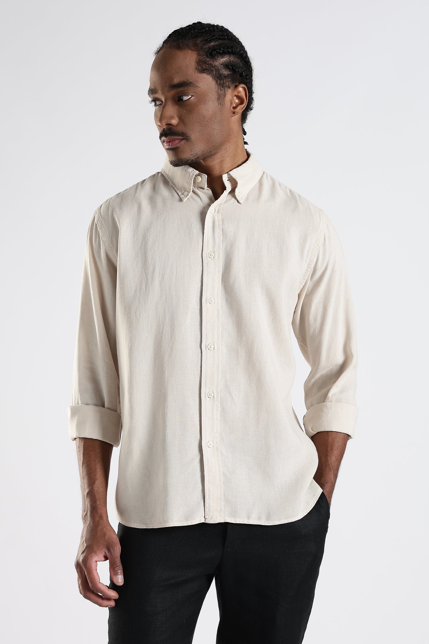 Regular Fit Pure Beige Linen Shirt