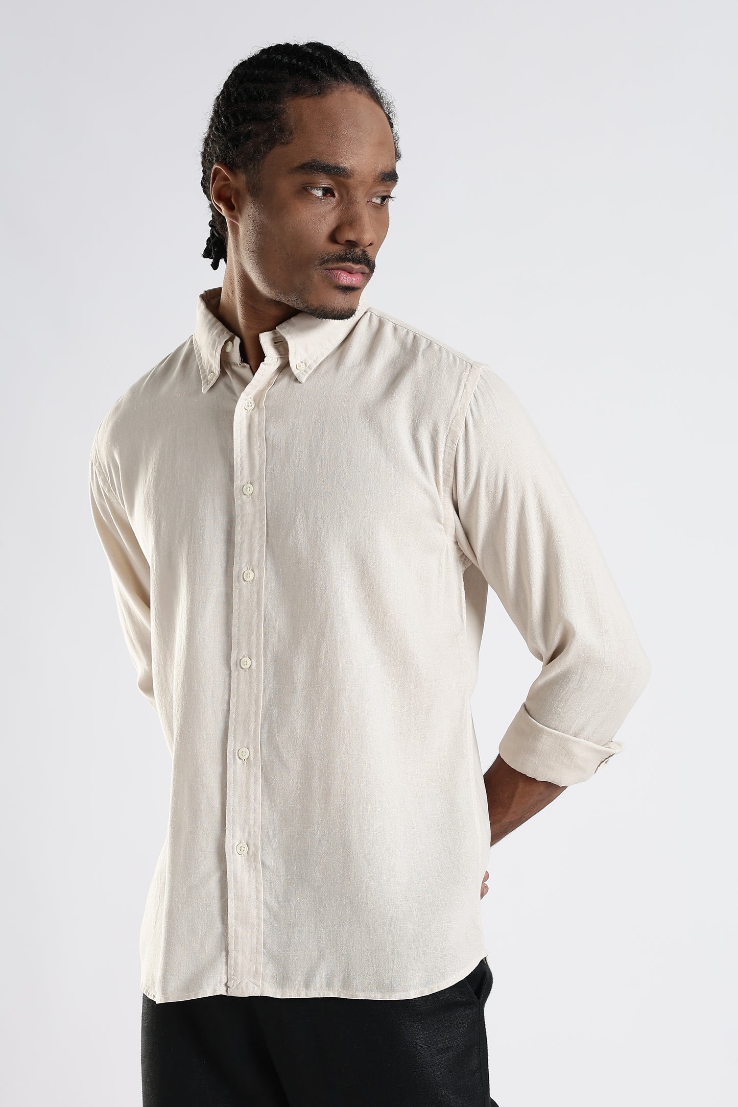 Regular Fit Pure Beige Linen Shirt