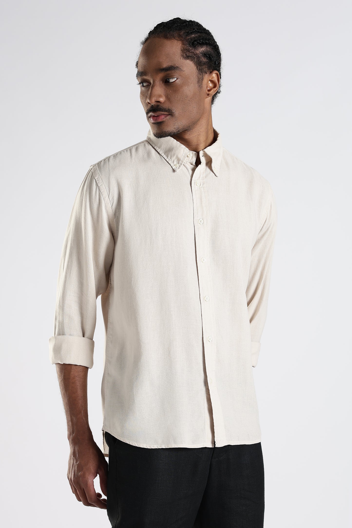 Regular Fit Pure Beige Linen Shirt