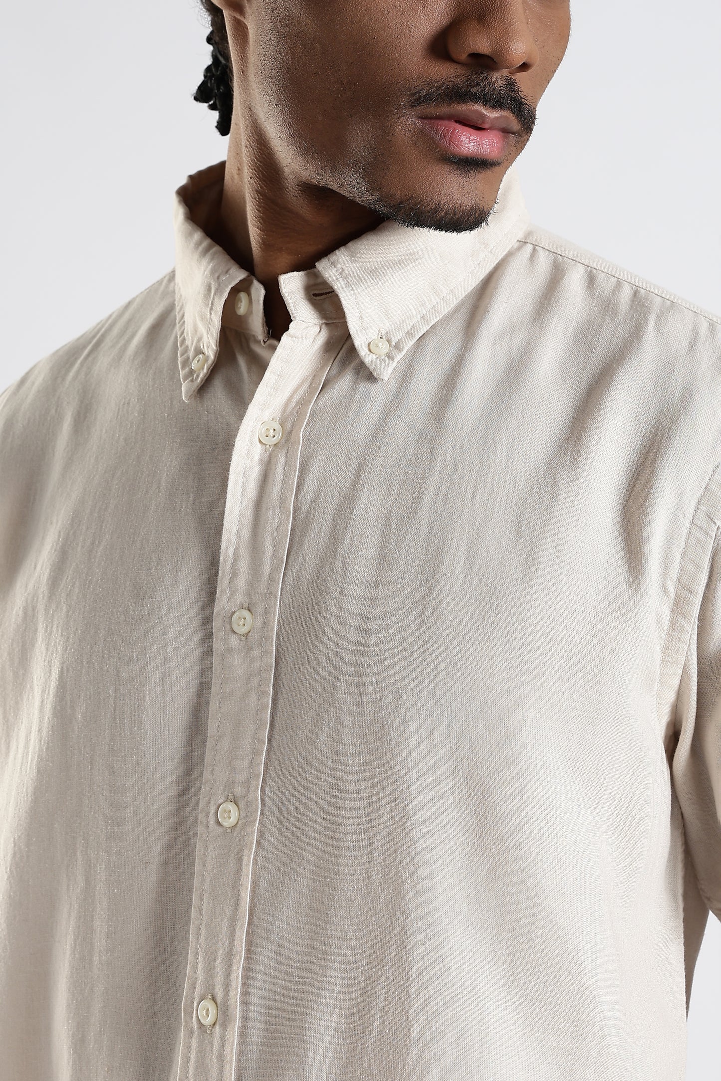 Regular Fit Pure Beige Linen Shirt
