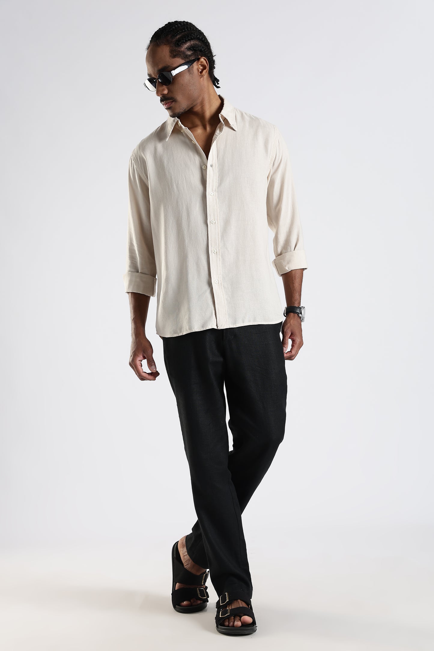 Regular Fit Pure Beige Linen Shirt