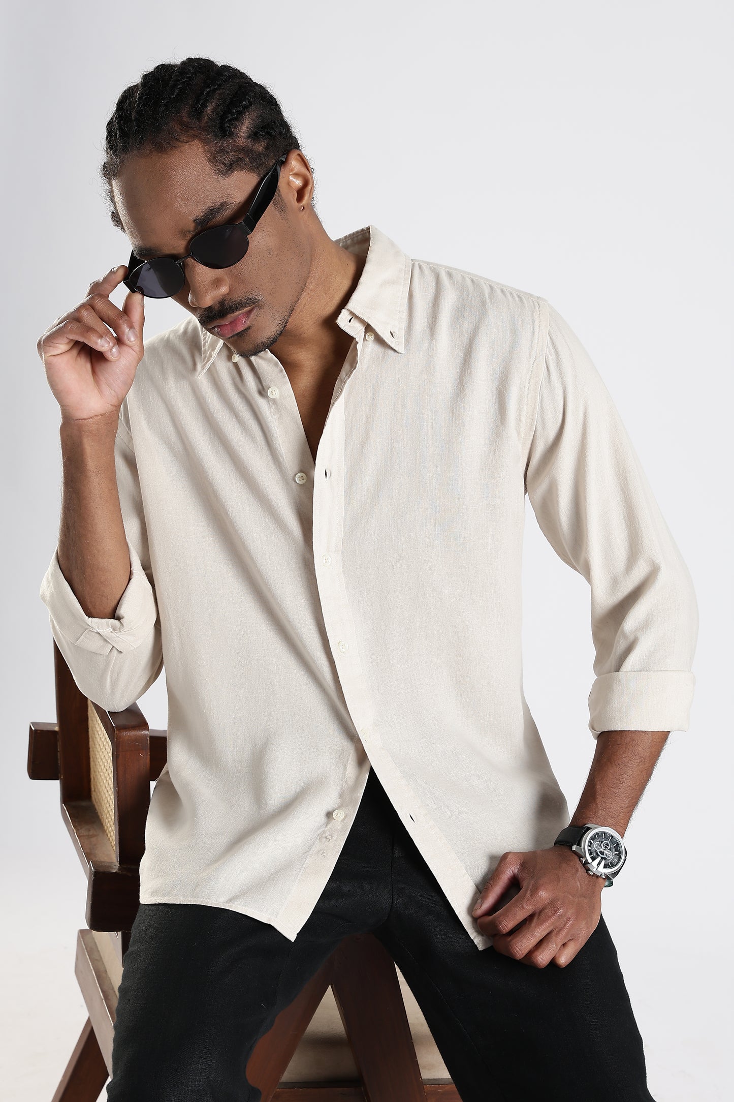 Regular Fit Pure Beige Linen Shirt