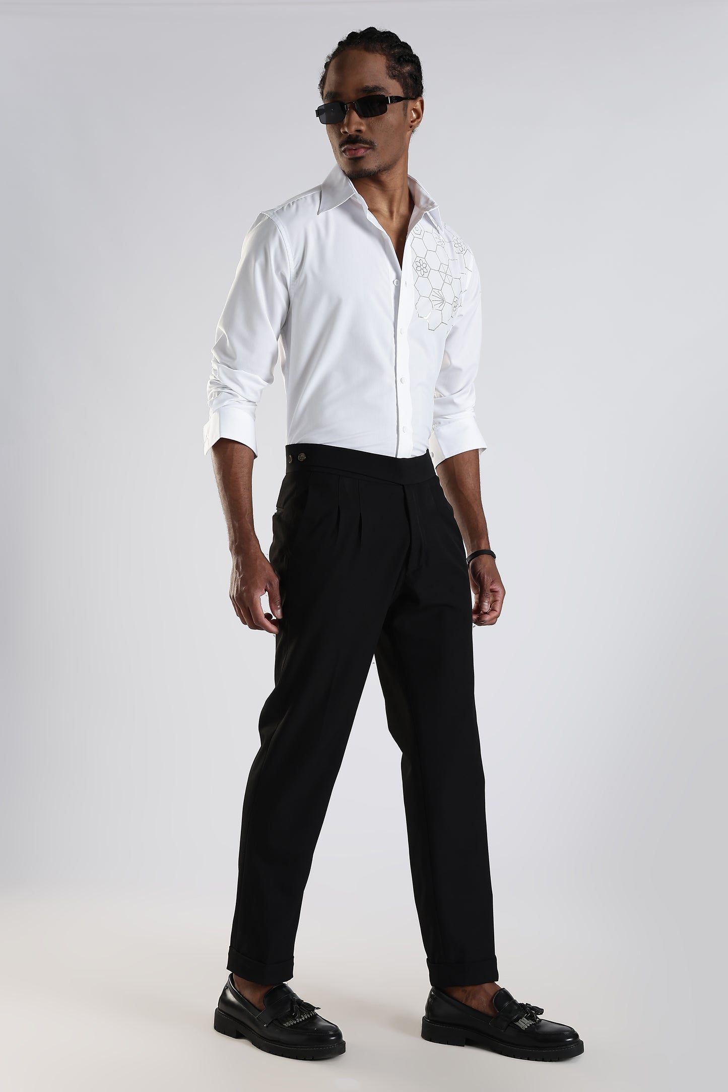 Regular Fit White Stone Design Embroidery Shirt