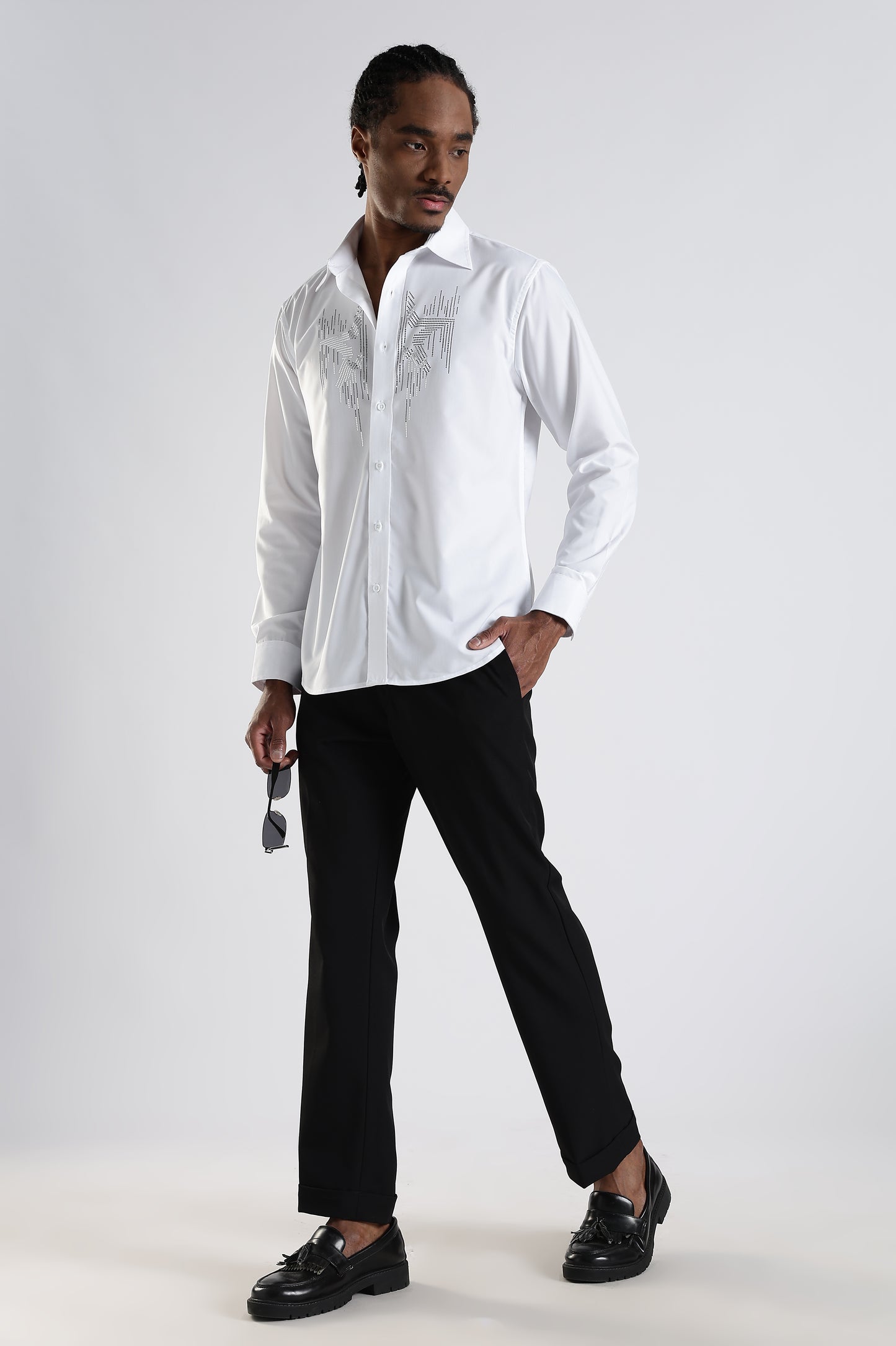 Regular Fit White Embroidery Shirt