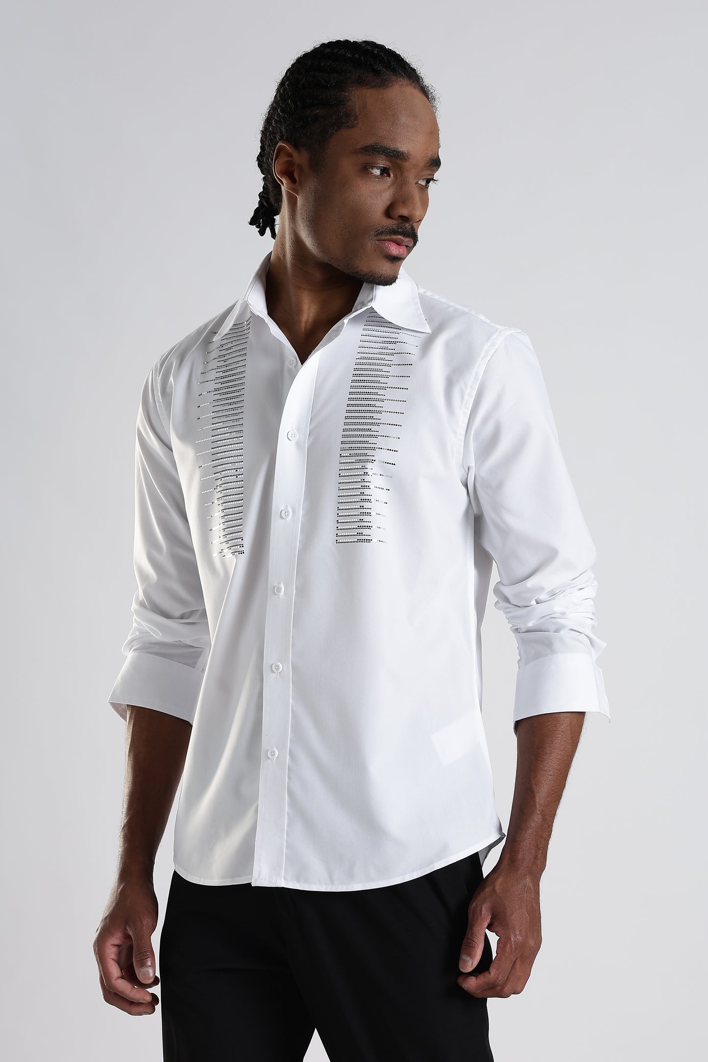 Regular Fit Stone Designer Embroidery Shirt