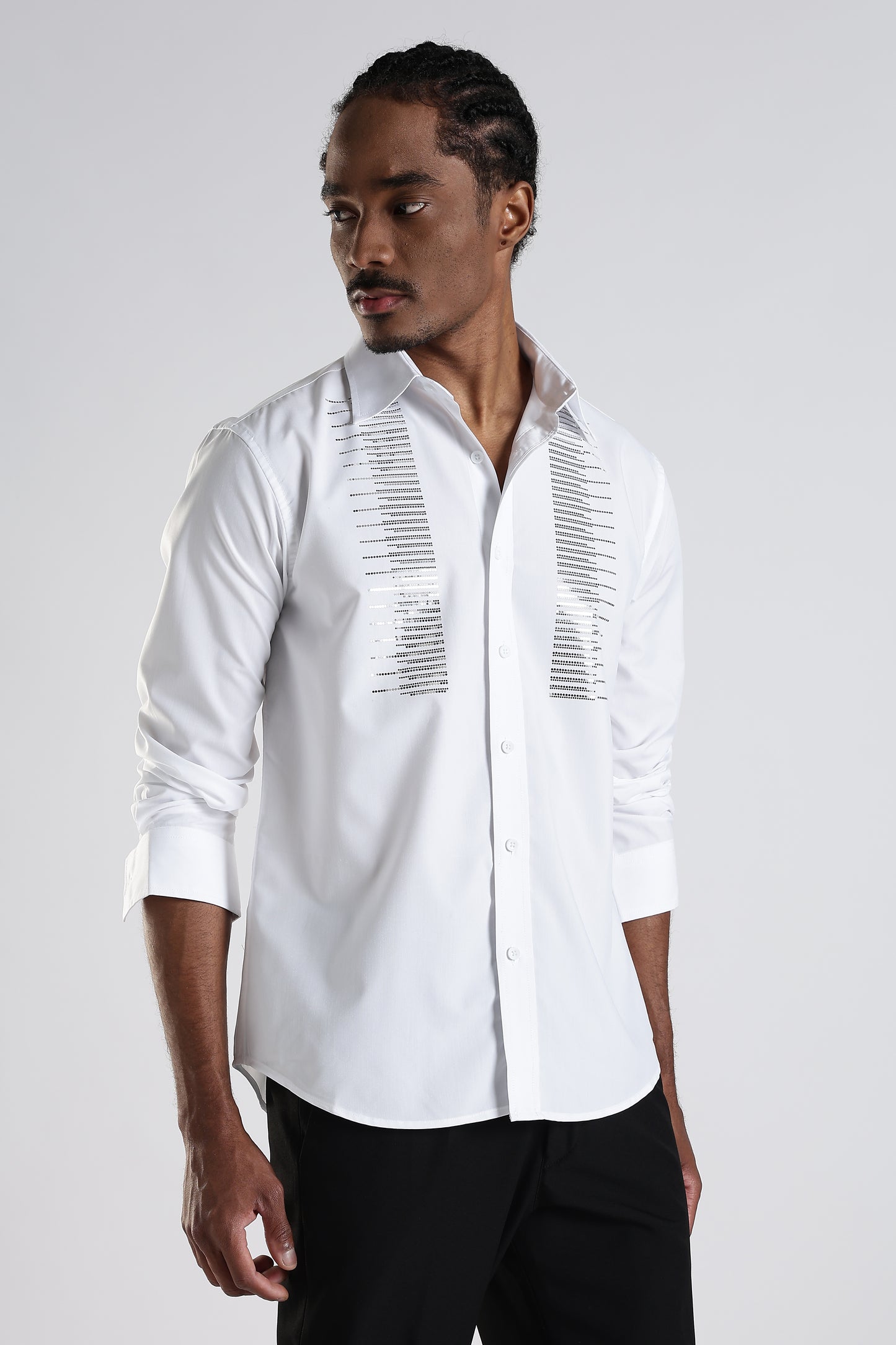 Regular Fit Stone Designer Embroidery Shirt