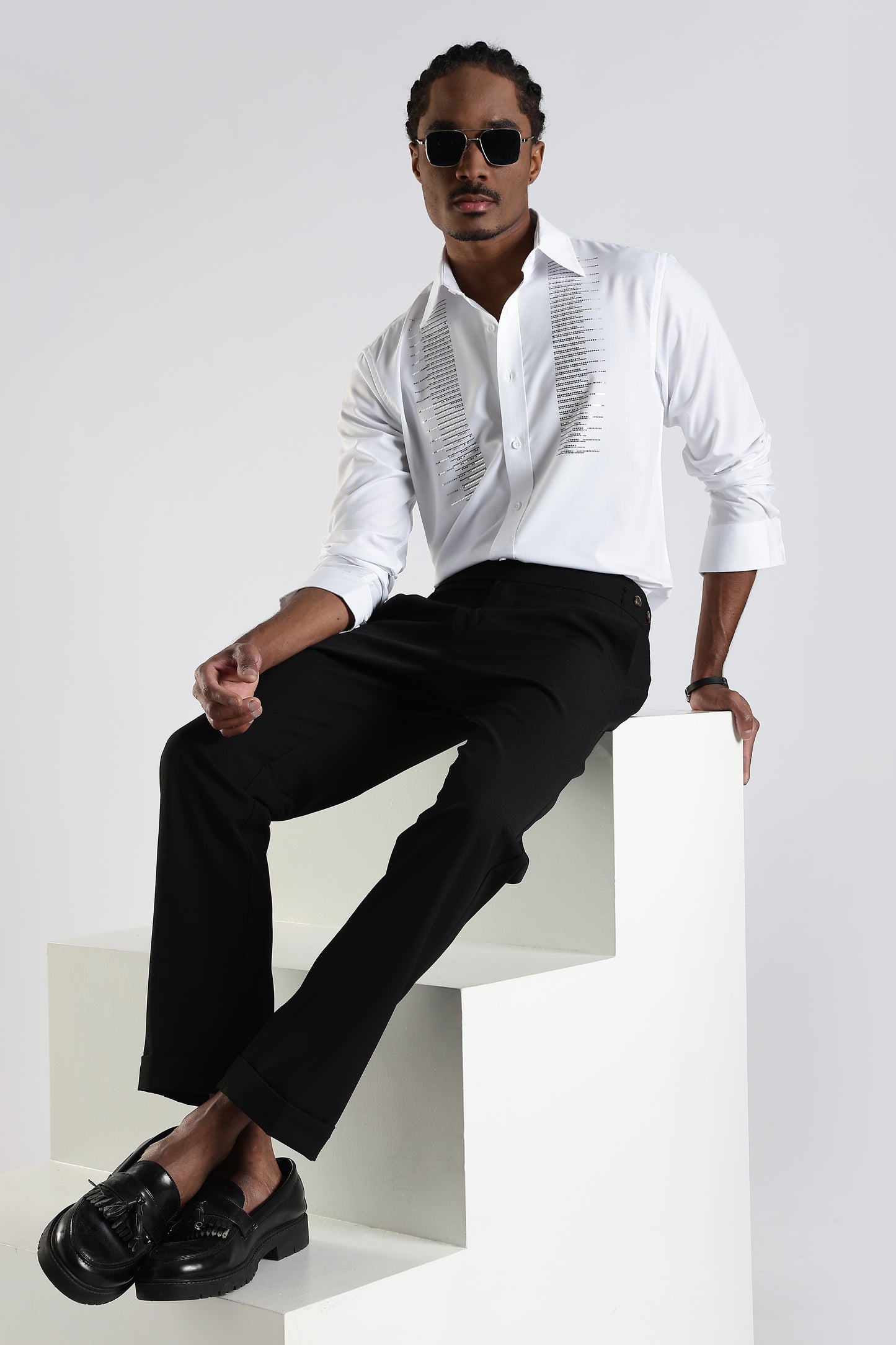 Regular Fit Stone Designer Embroidery Shirt