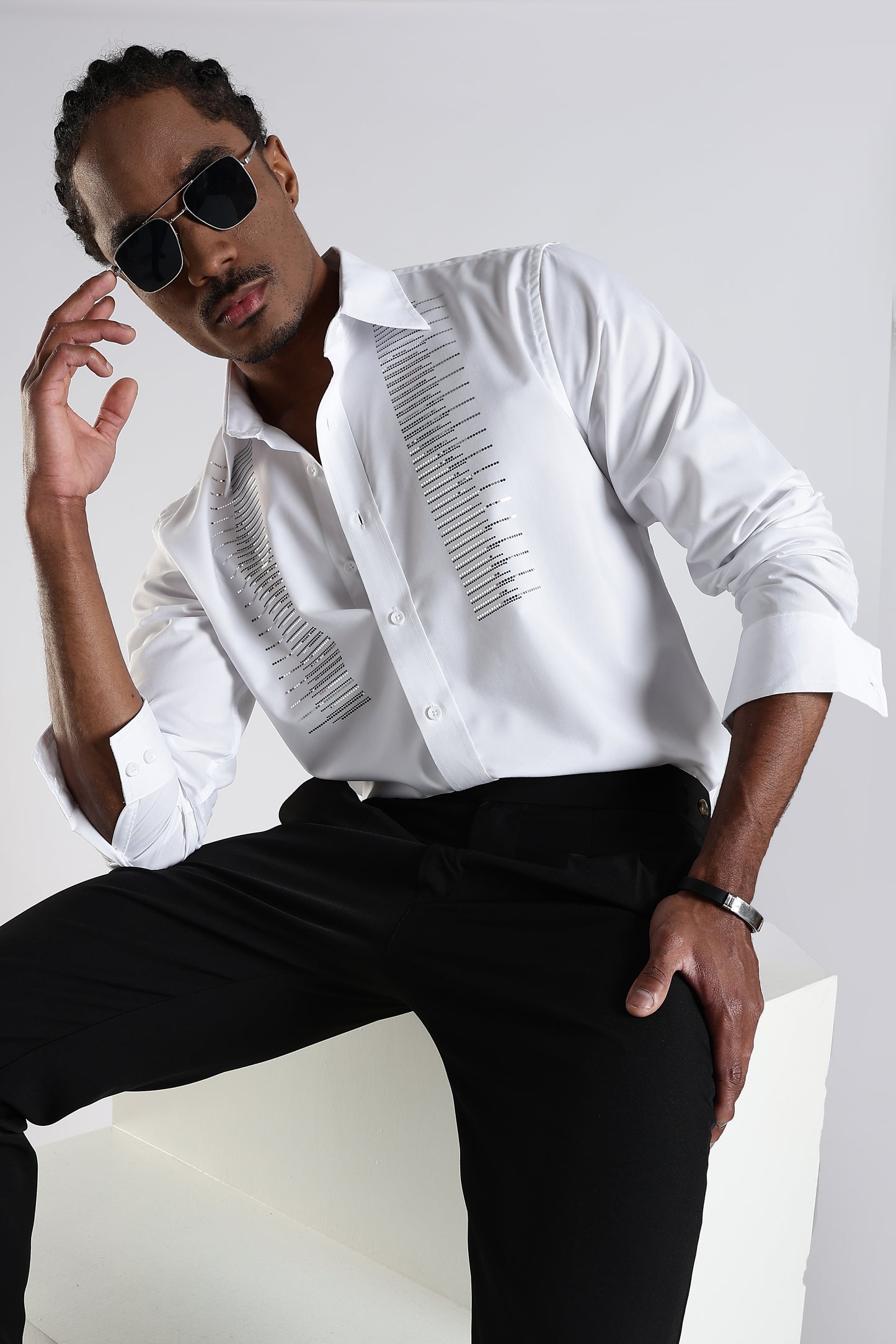 Regular Fit Stone Designer Embroidery Shirt