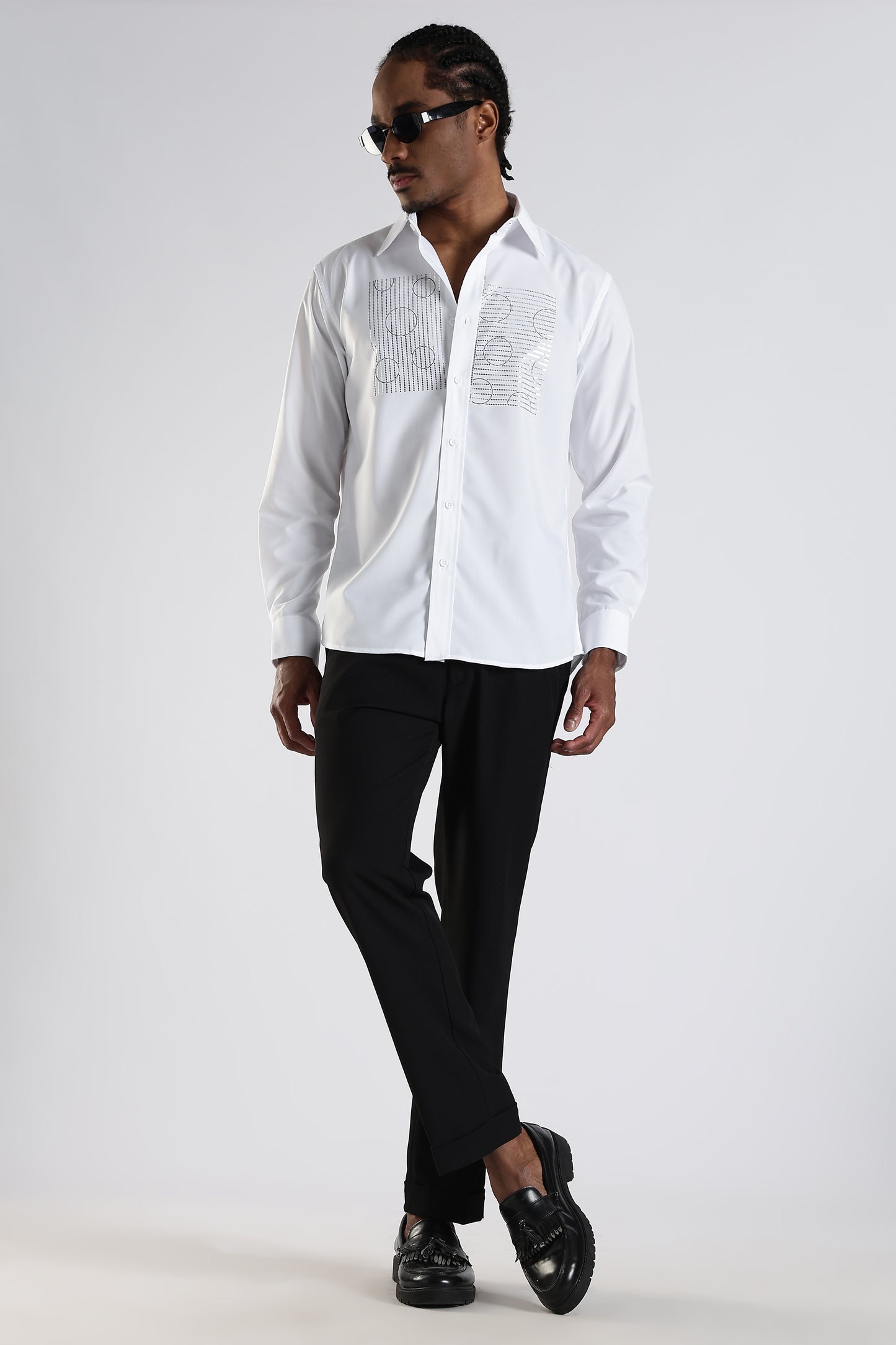 Regular Fit Stone Designer White Shirt