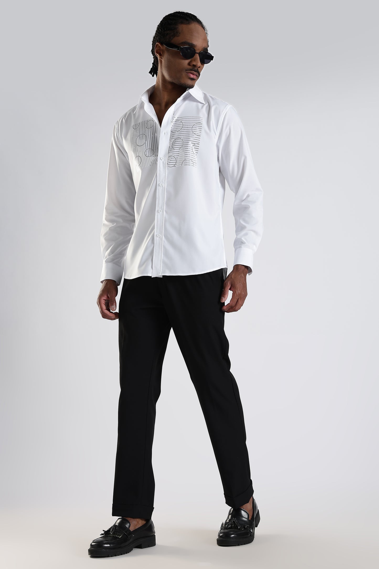 Regular Fit Stone Designer White Shirt