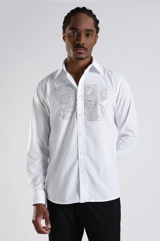 Regular Fit Stone Designer White Shirt