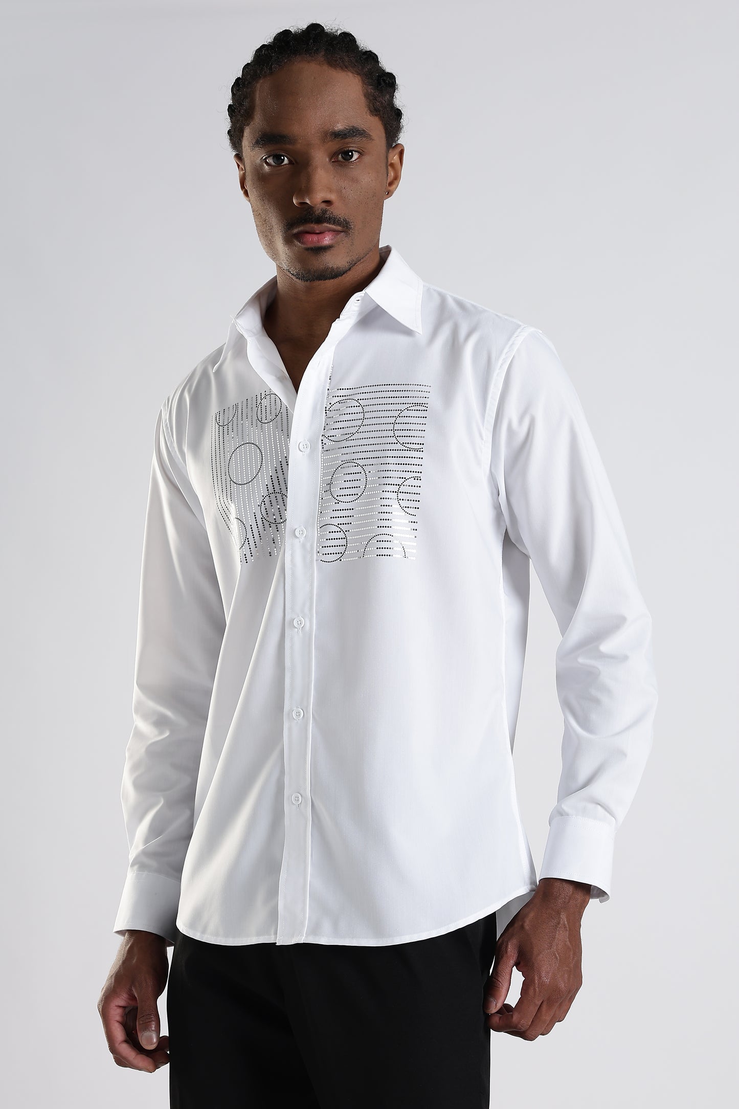 Regular Fit Stone Designer White Shirt