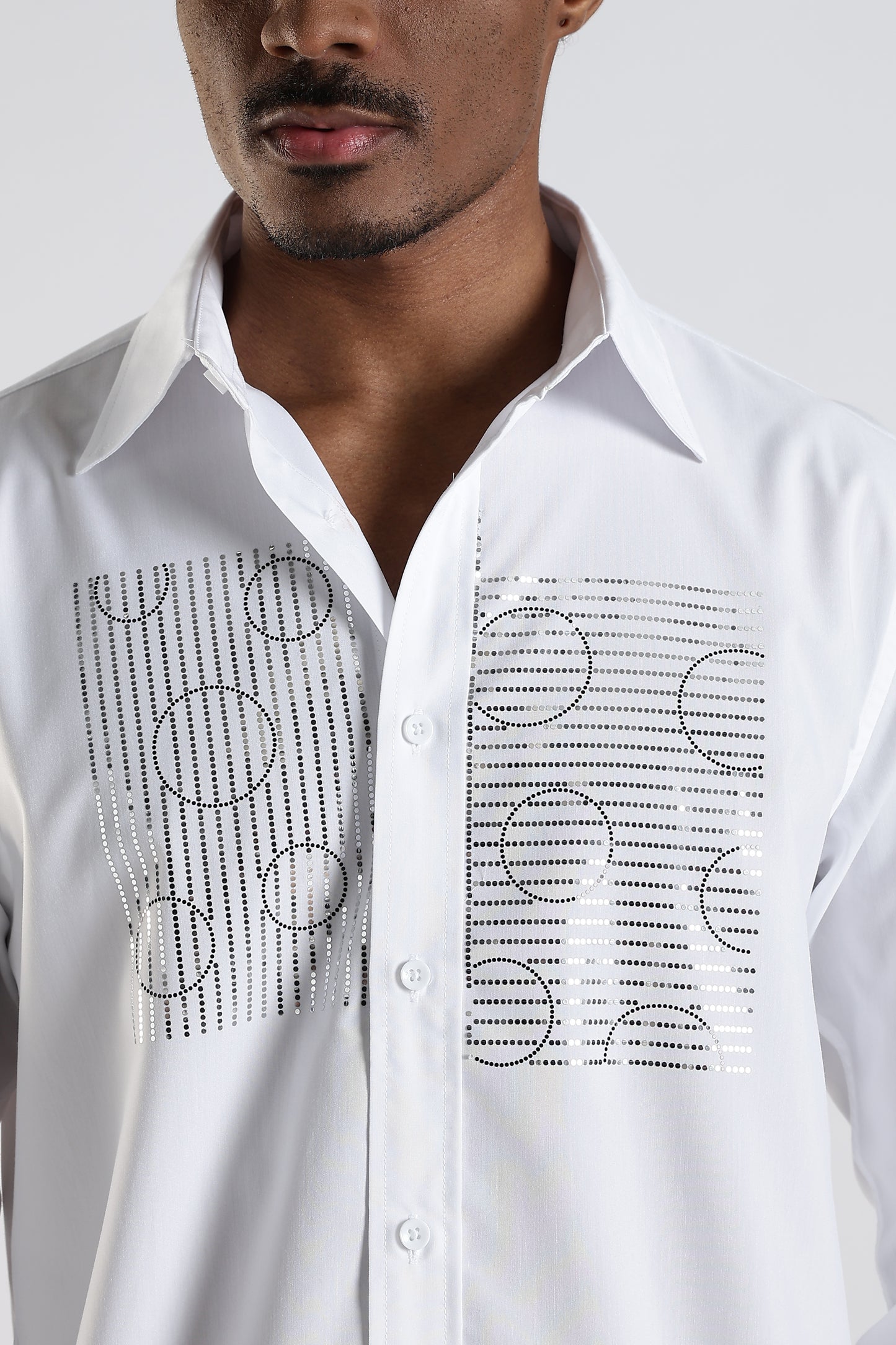 Regular Fit Stone Designer White Shirt