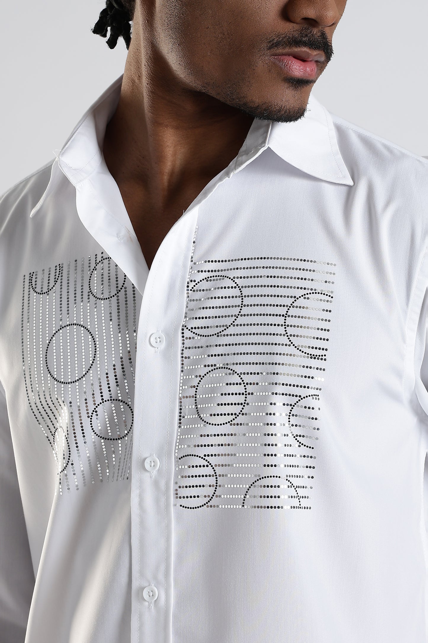 Regular Fit Stone Designer White Shirt