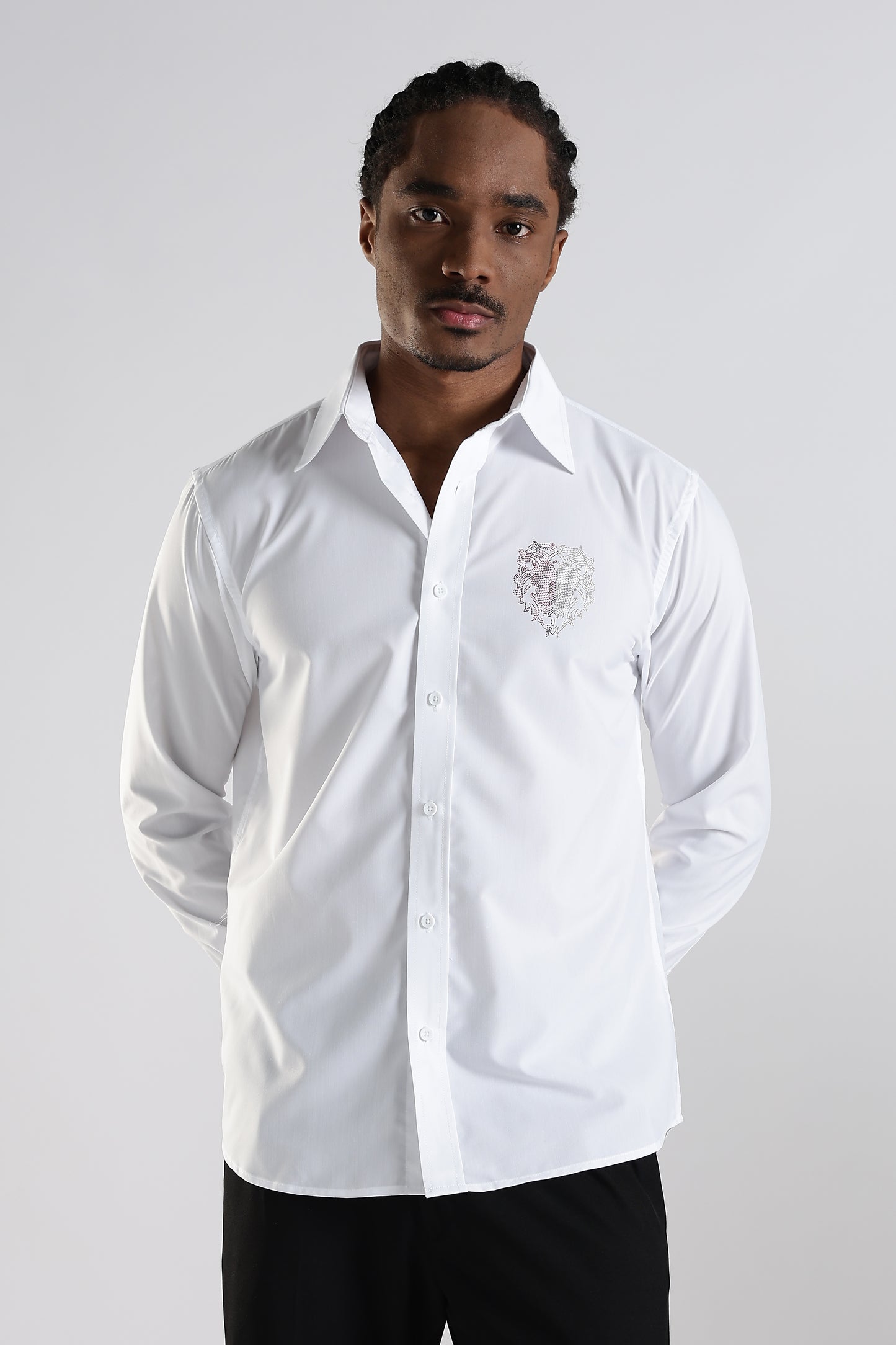 Regular Fit White Embroidery Stone Designer Shirt