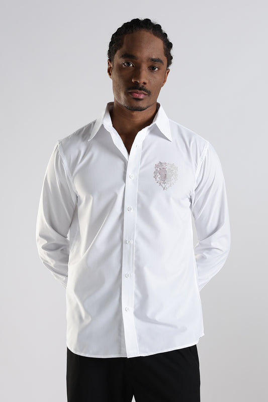 Regular Fit White Embroidery Stone Designer Shirt