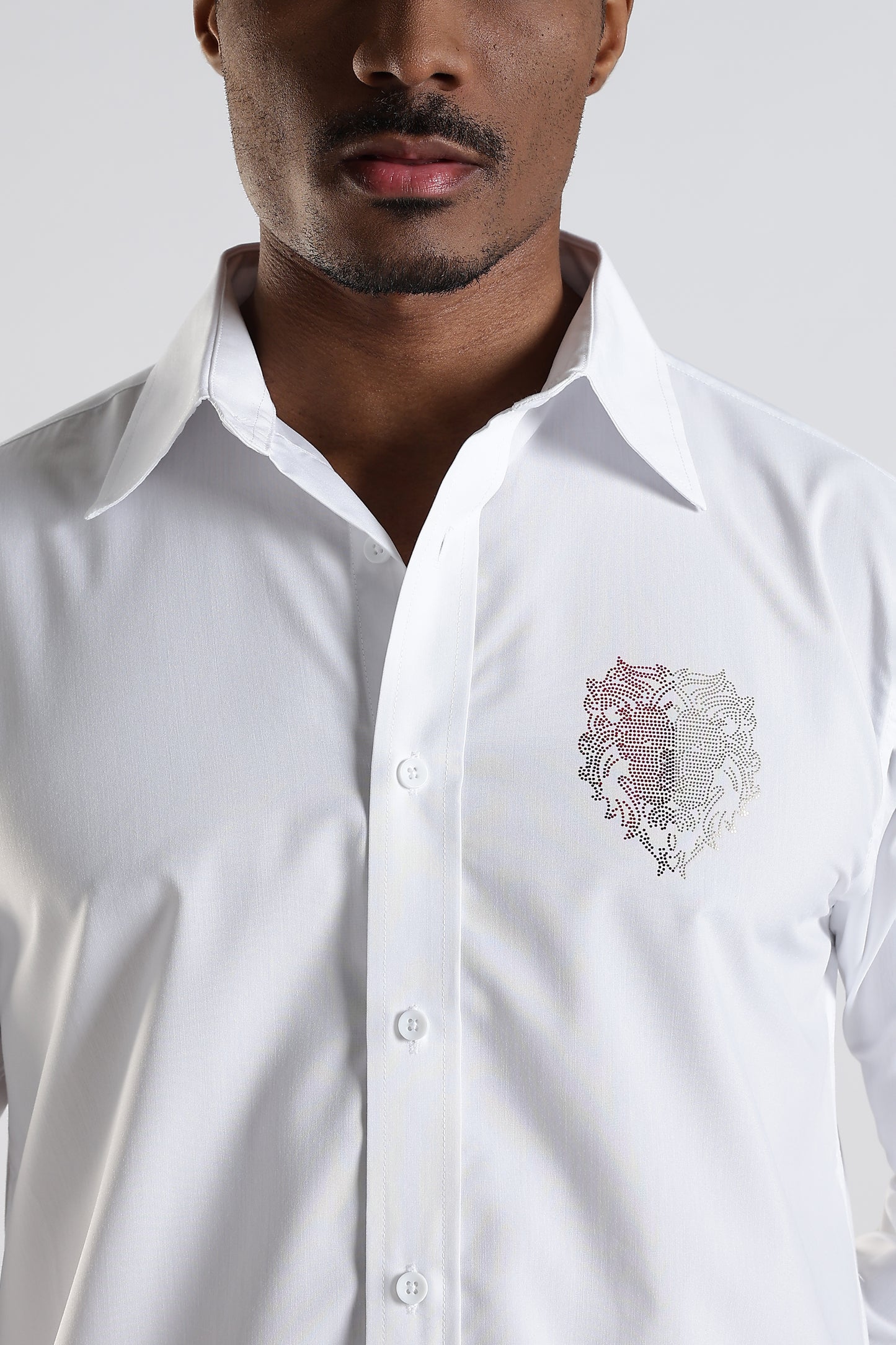 Regular Fit White Embroidery Stone Designer Shirt