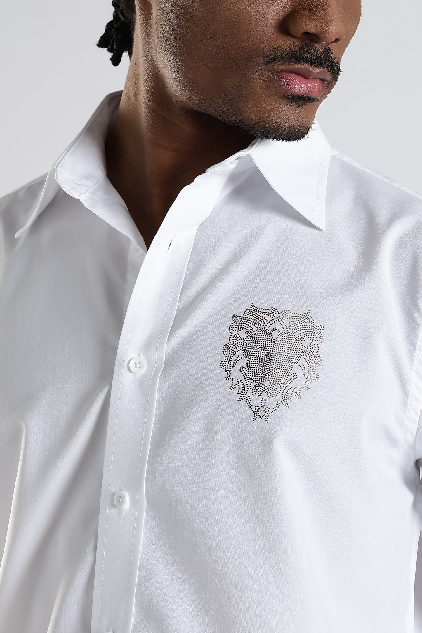 Regular Fit White Embroidery Stone Designer Shirt