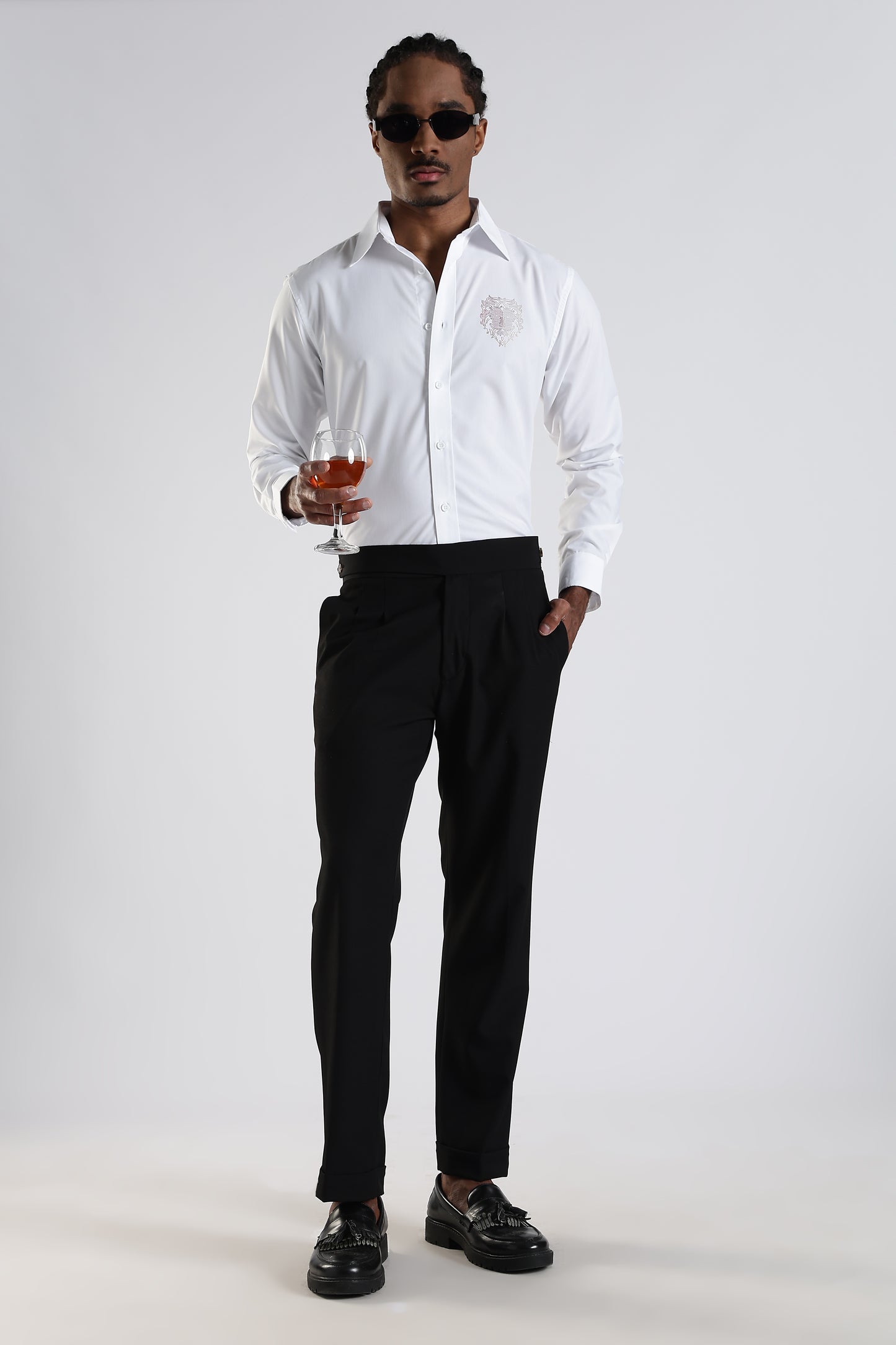 Regular Fit White Embroidery Stone Designer Shirt