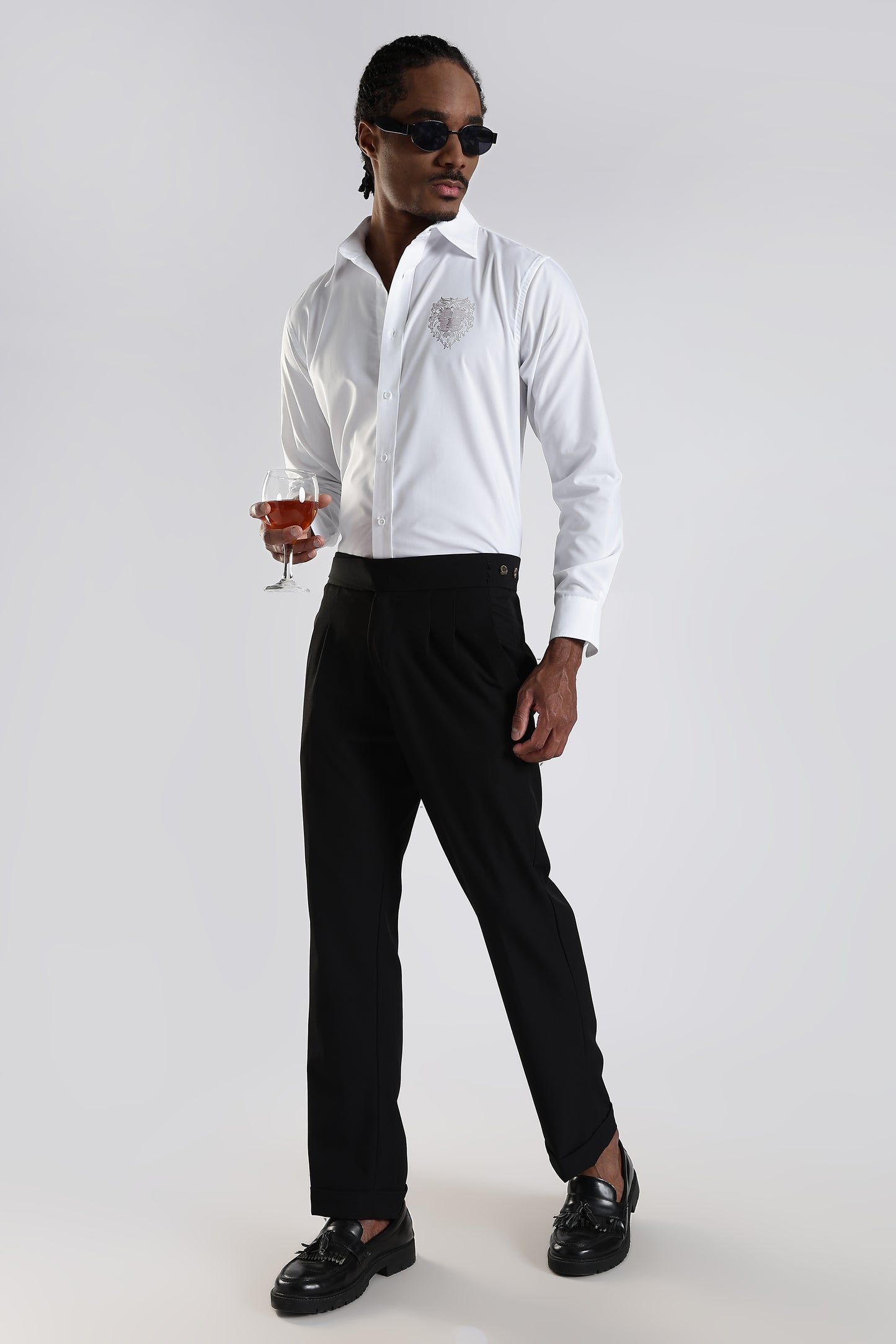 Regular Fit White Embroidery Stone Designer Shirt