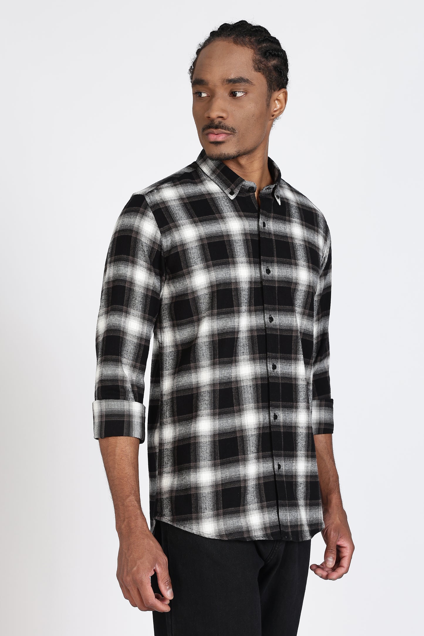 Regular Fit Black Windowpane Checked Casual Shirt