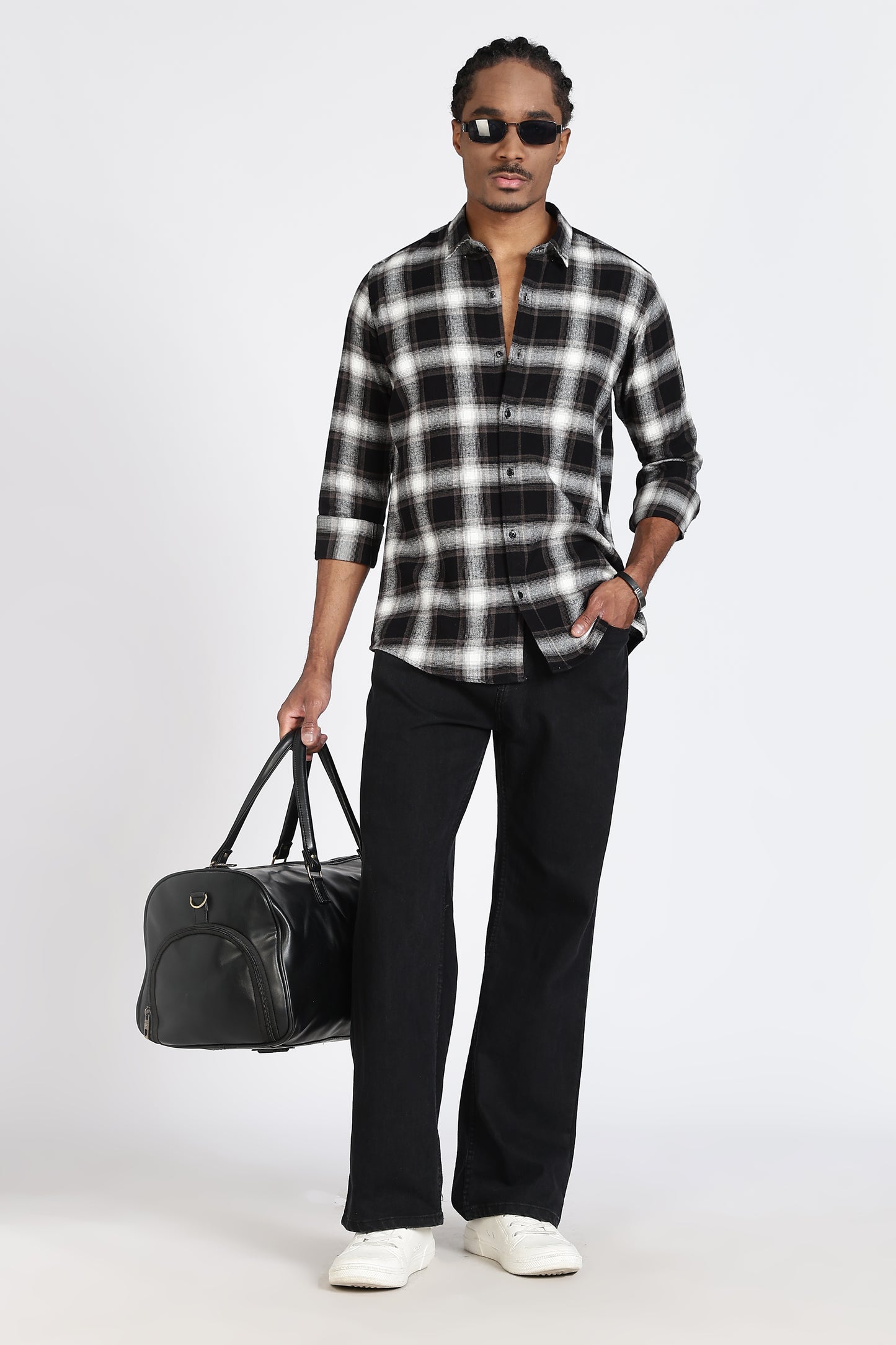 Regular Fit Black Windowpane Checked Casual Shirt