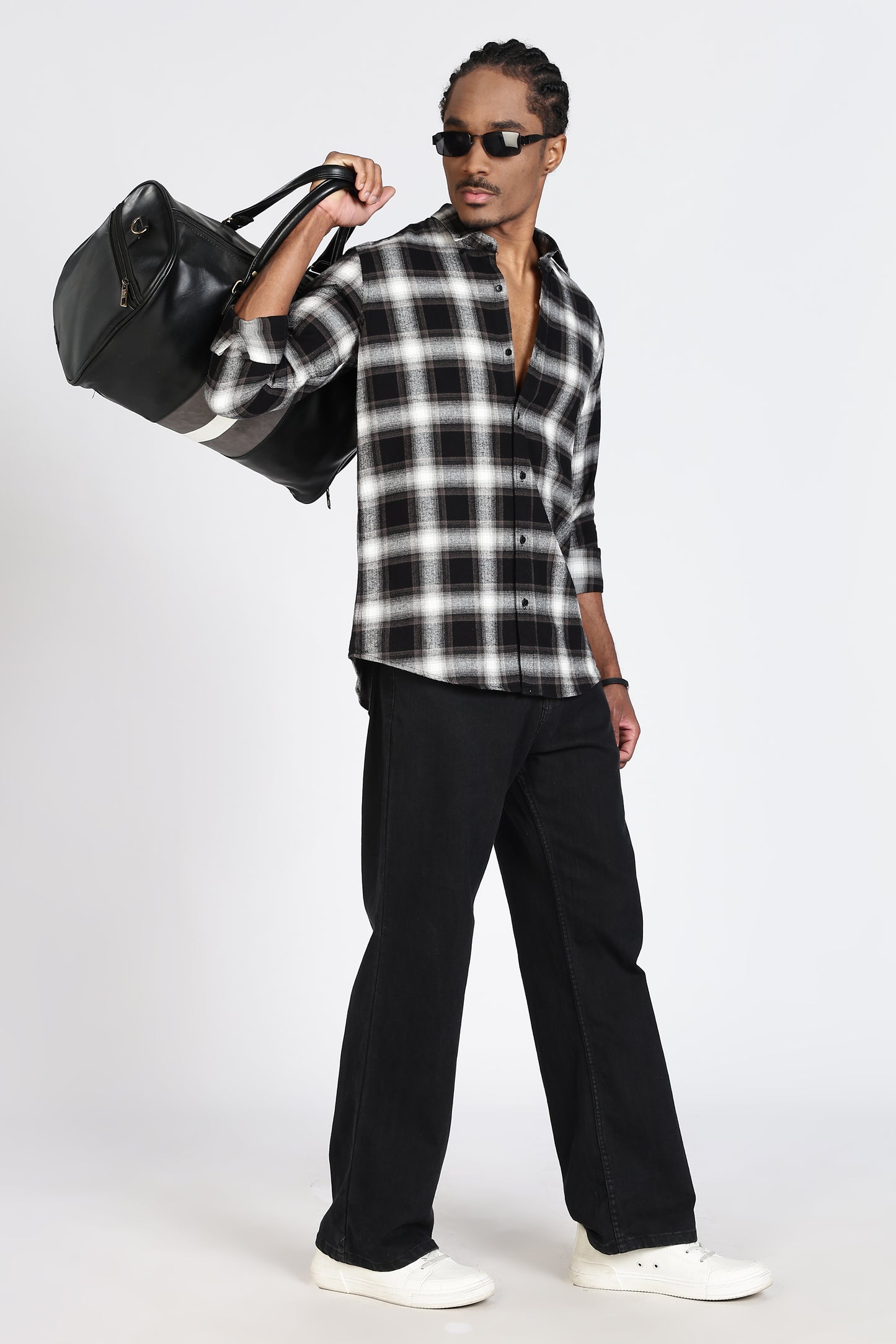 Regular Fit Black Windowpane Checked Casual Shirt