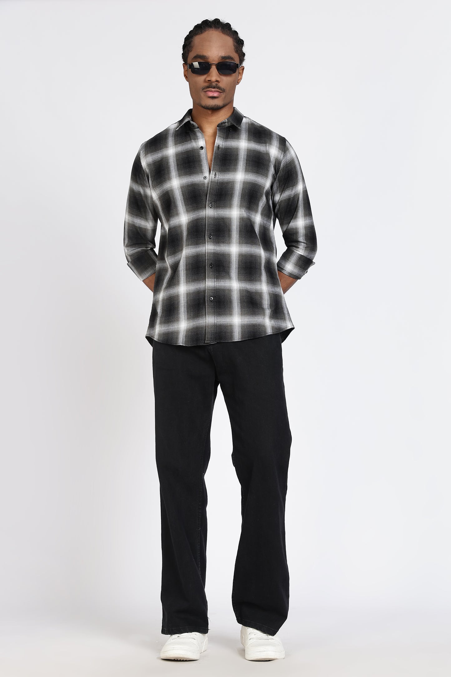 Regular Fit Checkered Design Cotton Black & White Shirt