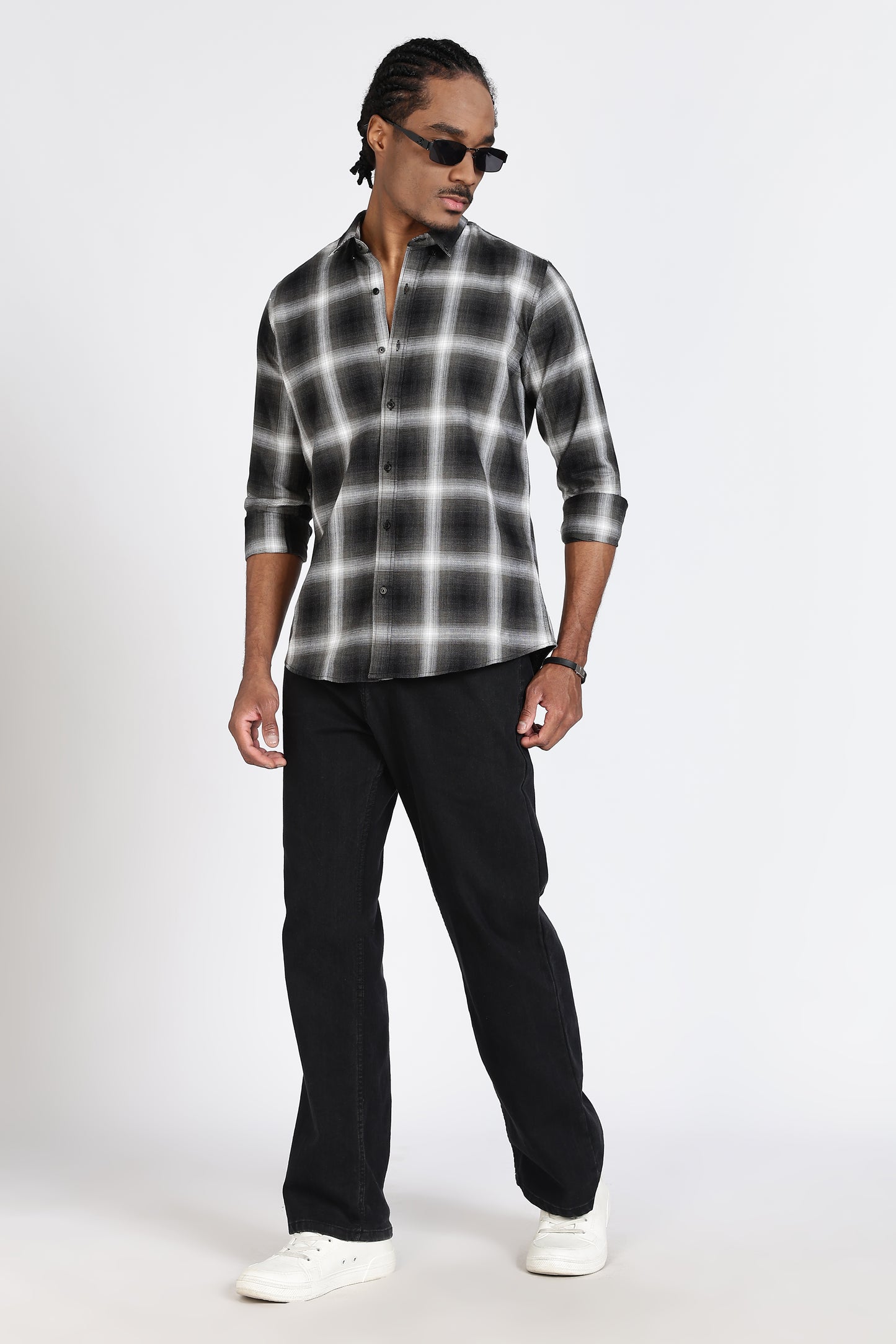 Regular Fit Checkered Design Cotton Black & White Shirt
