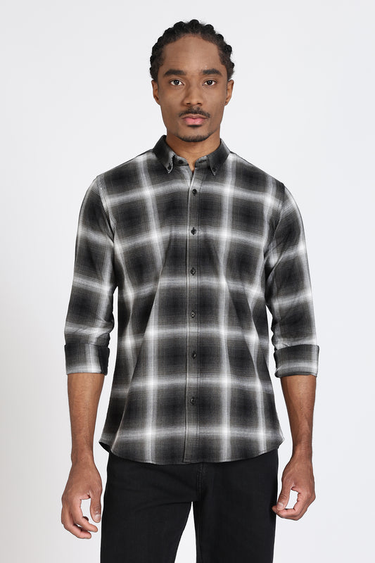 Regular Fit Checkered Design Cotton Black & White Shirt
