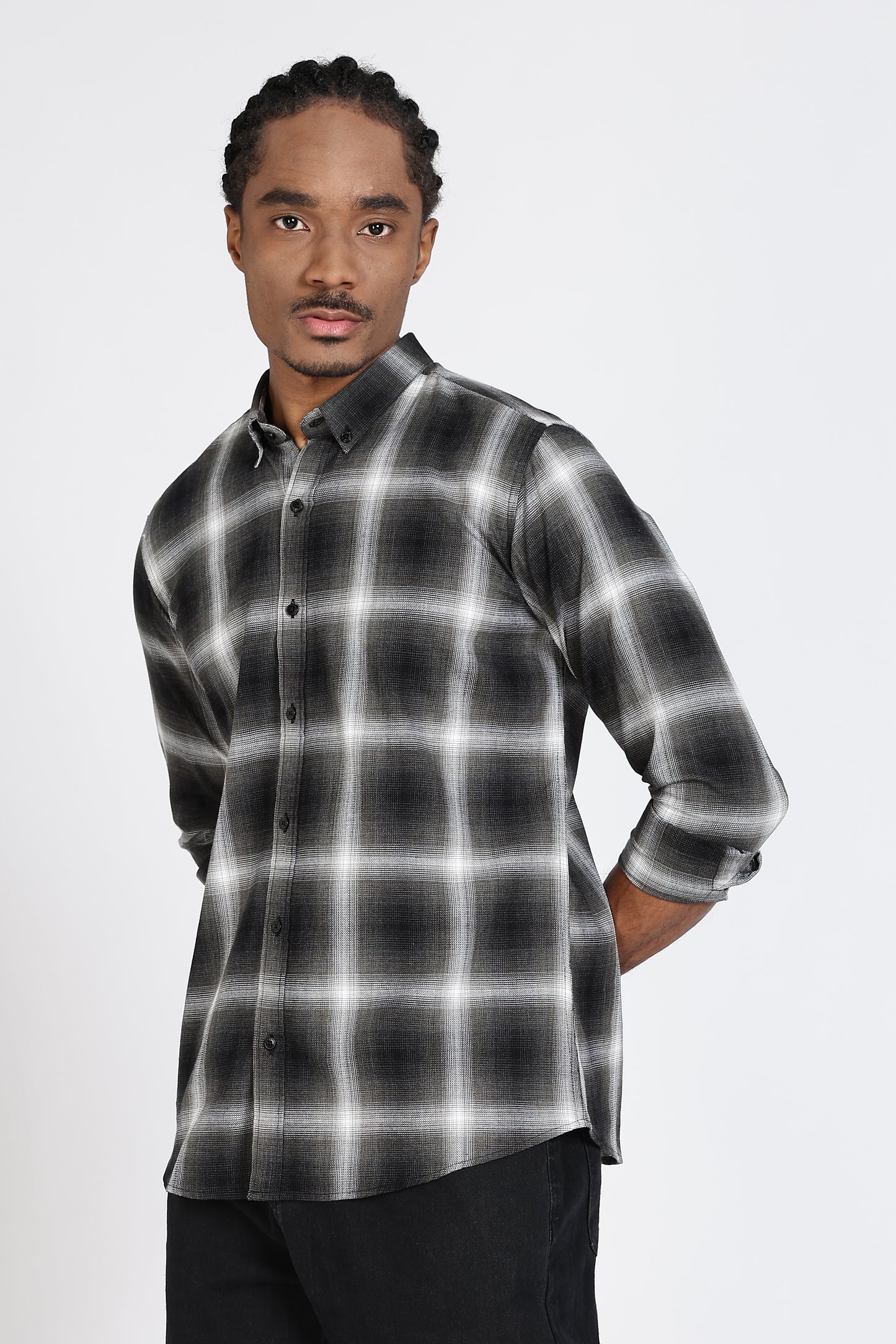Regular Fit Checkered Design Cotton Black & White Shirt