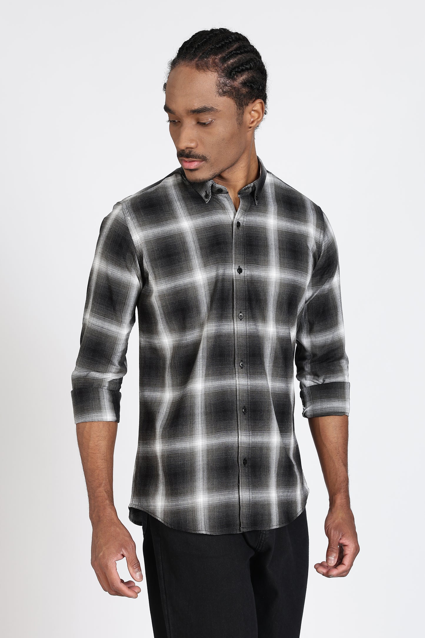 Regular Fit Checkered Design Cotton Black & White Shirt