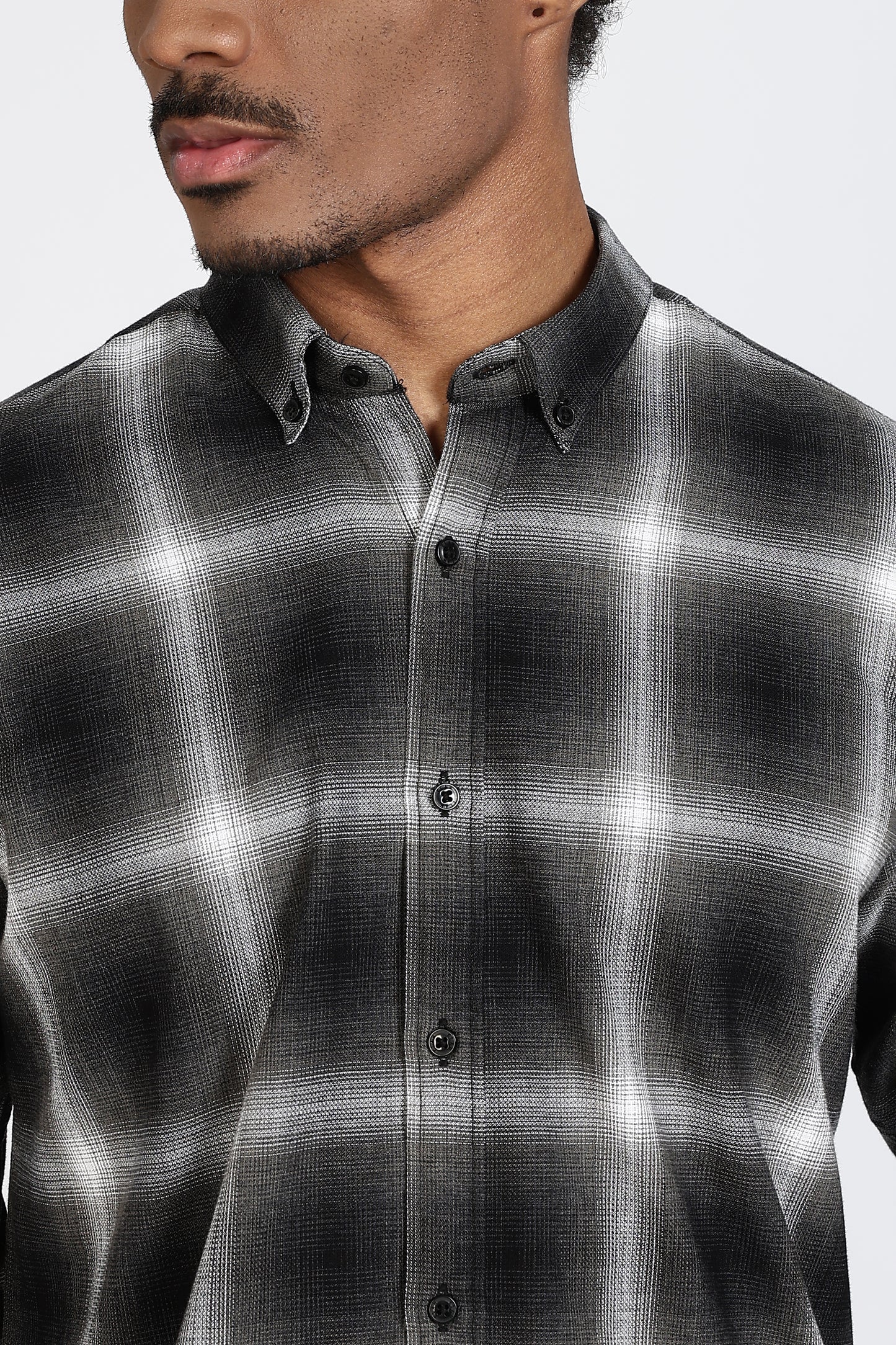 Regular Fit Checkered Design Cotton Black & White Shirt