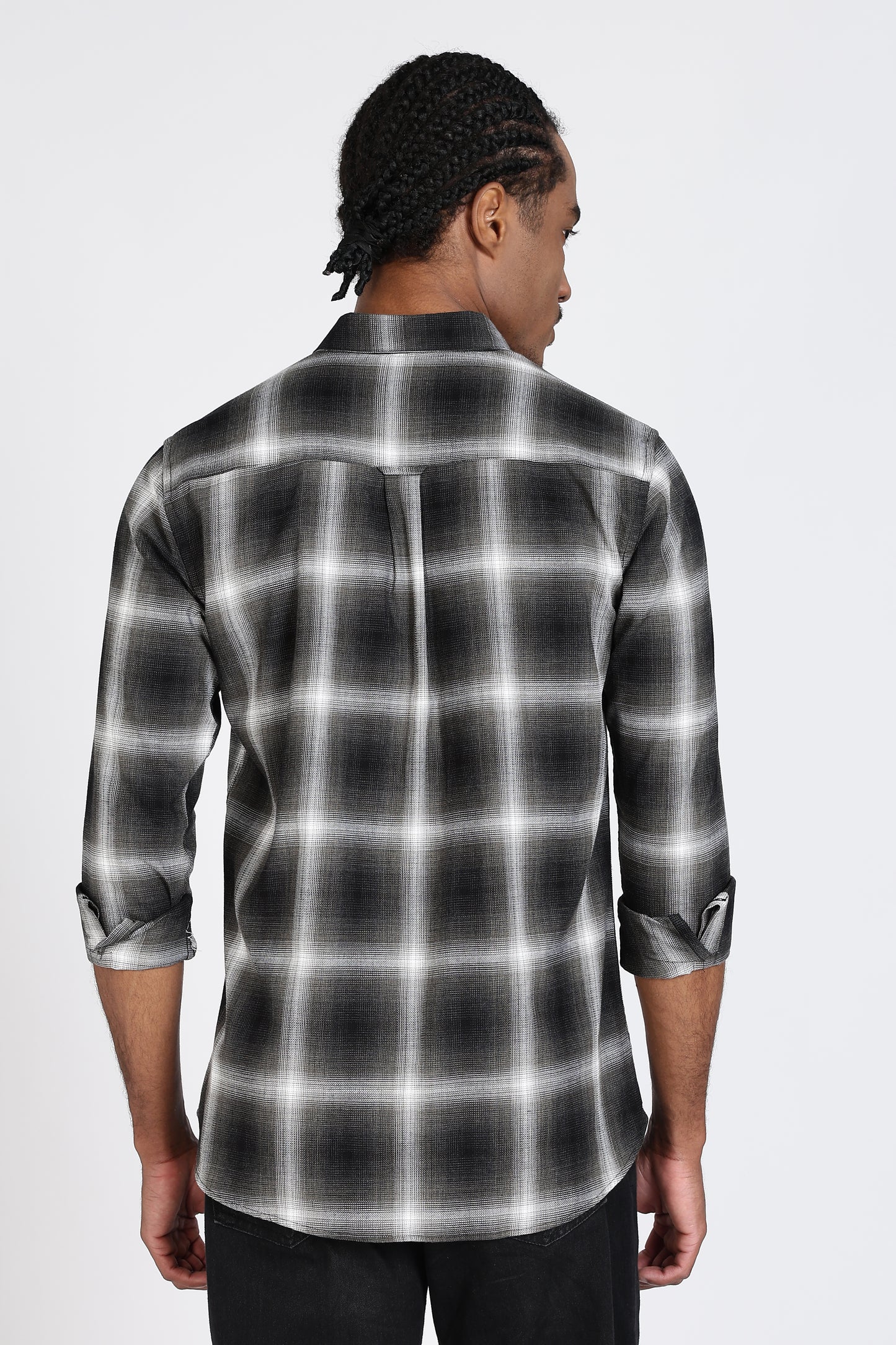 Regular Fit Checkered Design Cotton Black & White Shirt