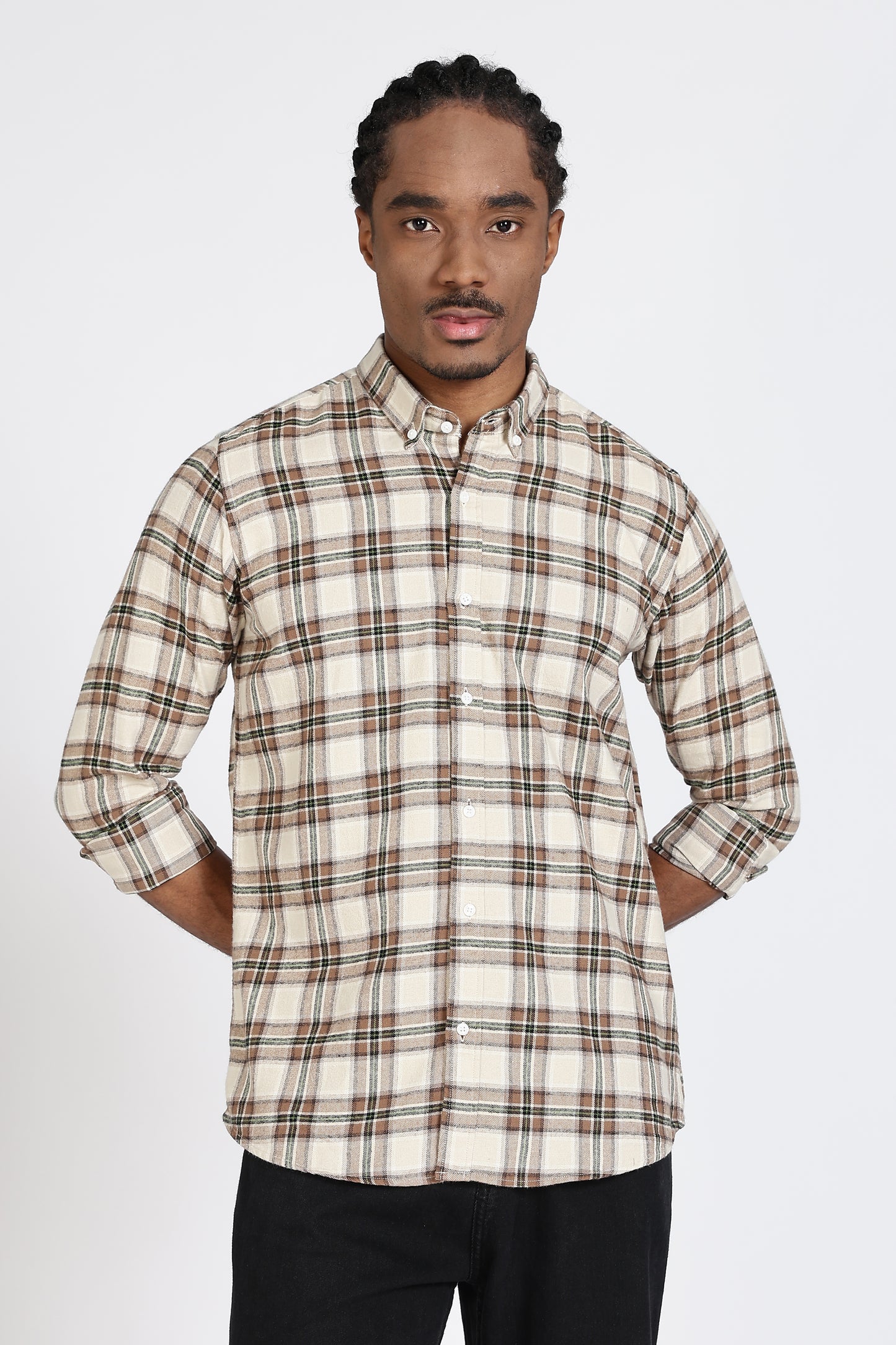 Regular Fit Beige Tartan Checked Shirt