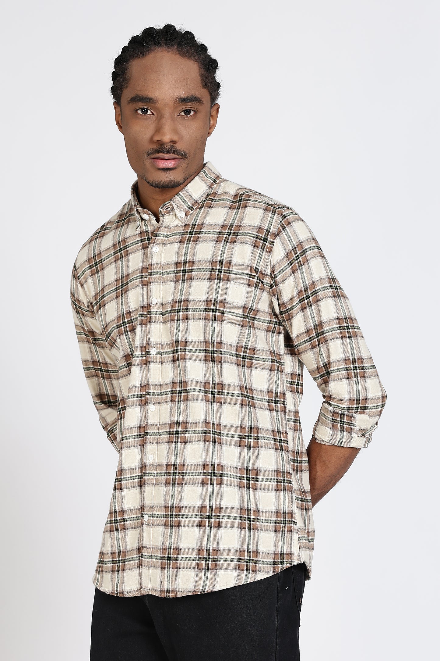 Regular Fit Beige Tartan Checked Shirt