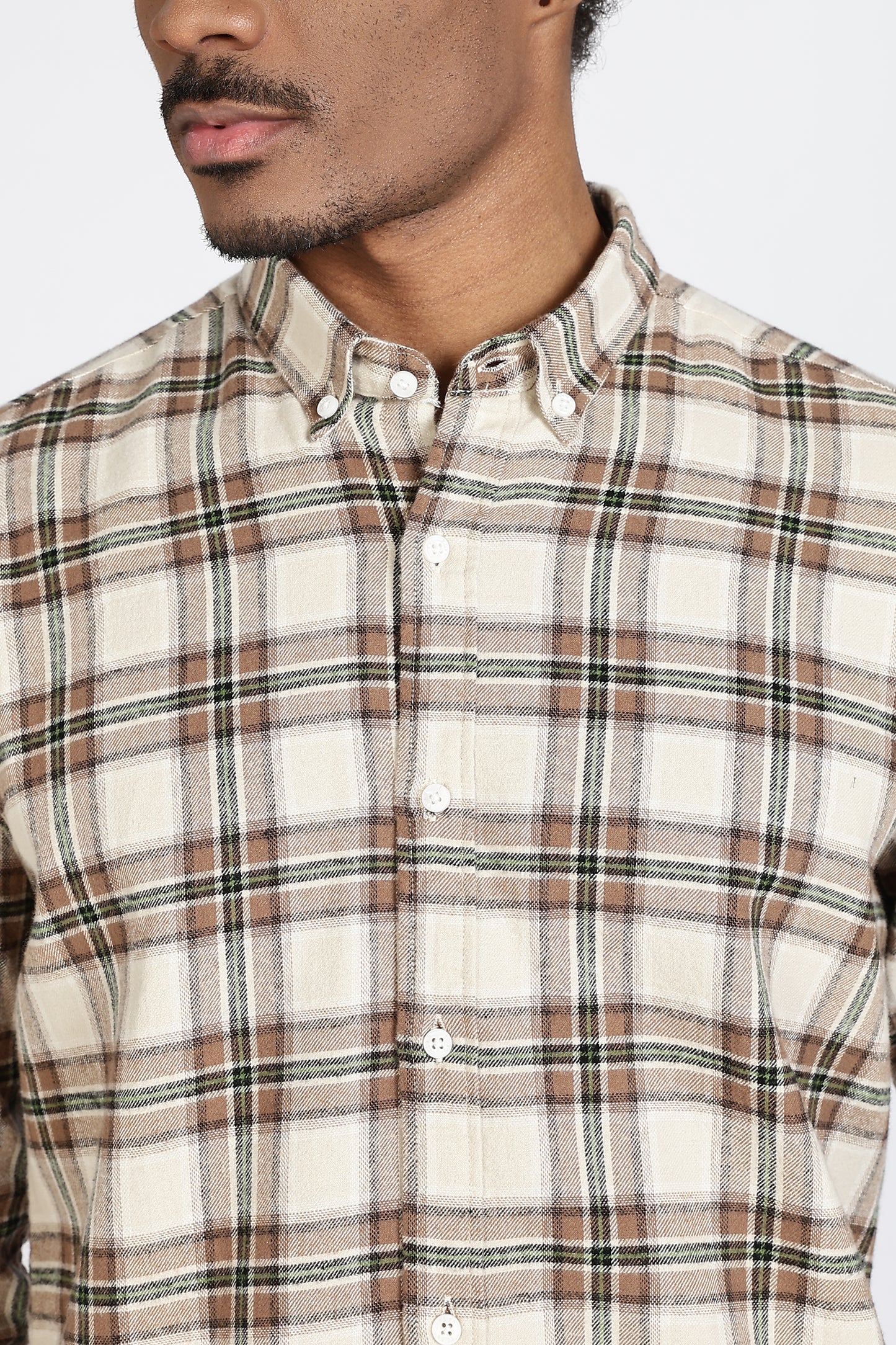 Regular Fit Beige Tartan Checked Shirt