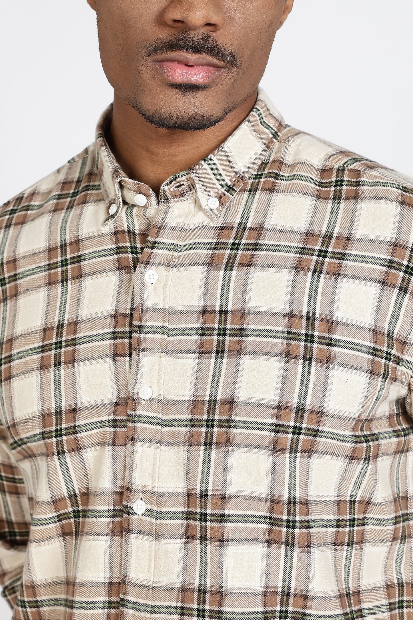 Regular Fit Beige Tartan Checked Shirt