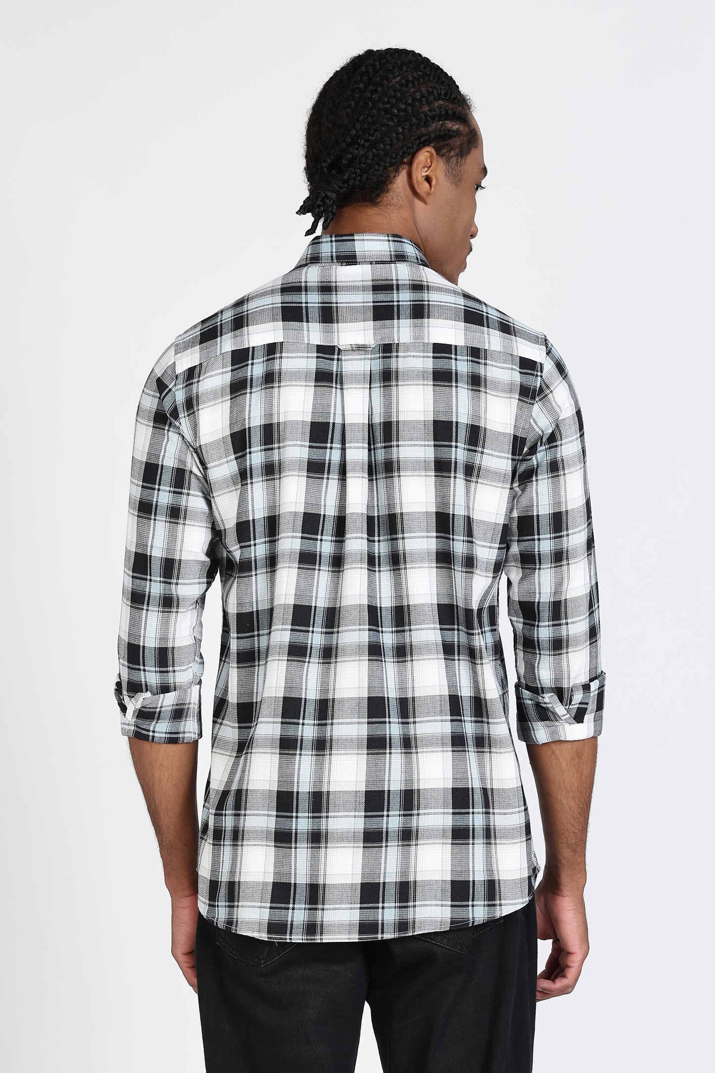 Regular Fit White Shirt with Black & Grey Tartan Checks