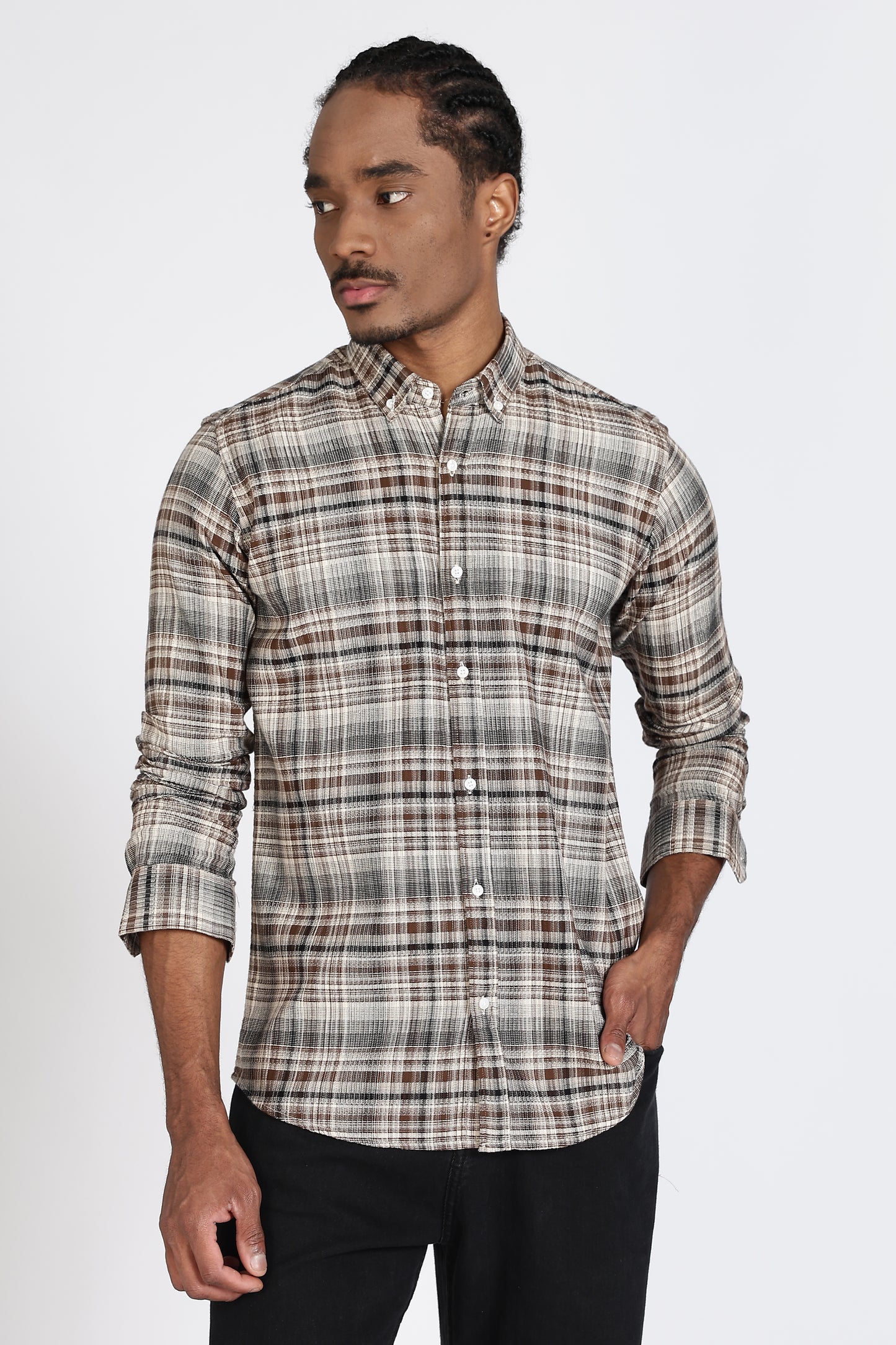 Regular Fit Beige Tartan Checked Casual Shirt