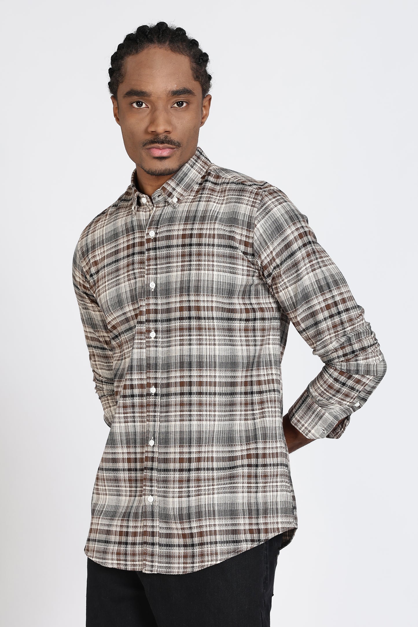 Regular Fit Beige Tartan Checked Casual Shirt