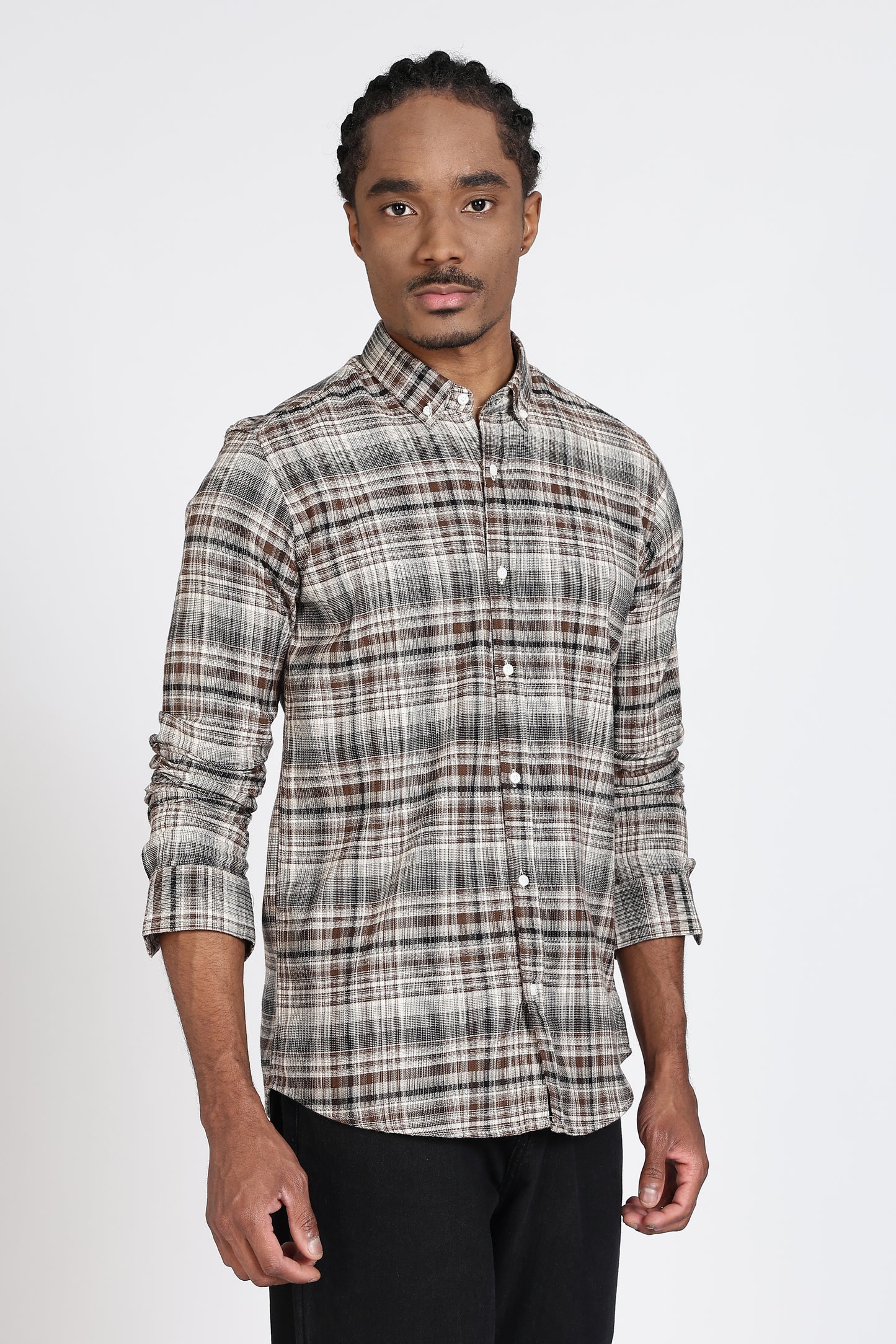 Regular Fit Beige Tartan Checked Casual Shirt